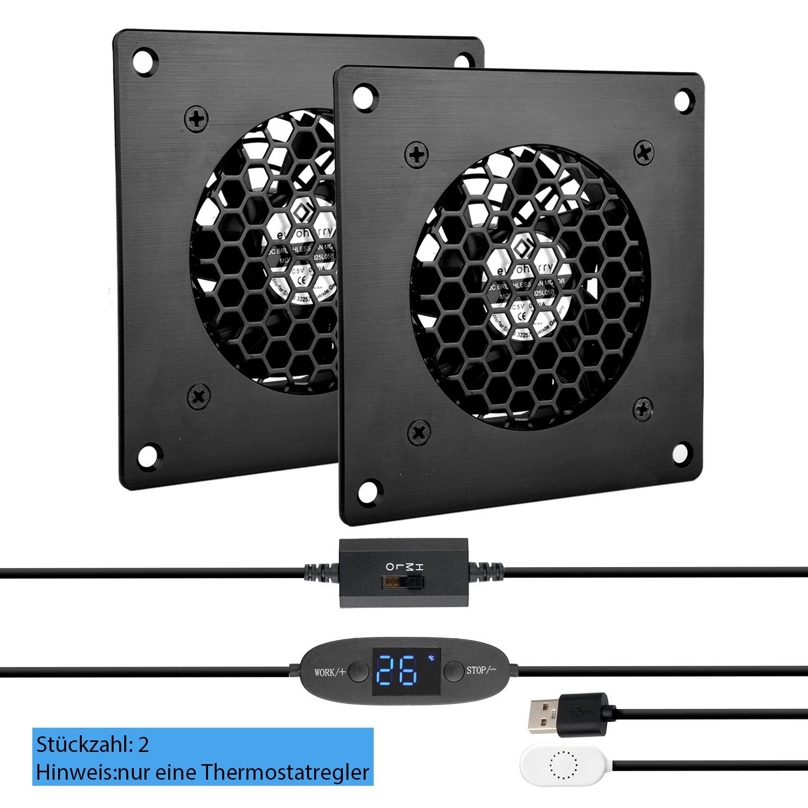 euroharry Mini USB-Ventilator 80mm Digitalanzeige temperaturgesteuertes leises Lüftersystem 5V