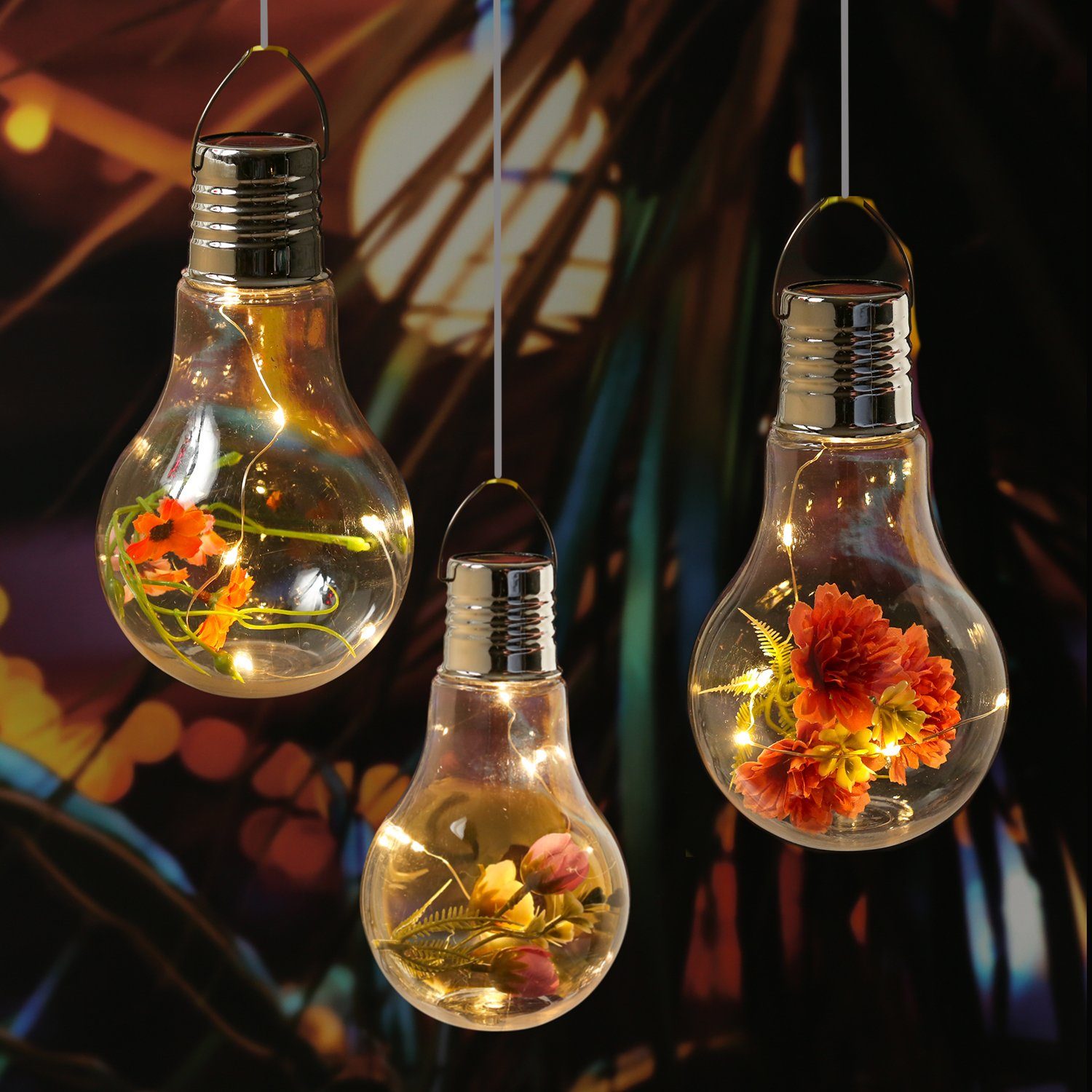 3x LED Außen Solar Hänge Leuchten Glühbirnen Design Deko Garten Balkon Lampen 