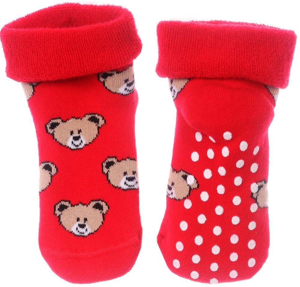 Martinex Thermosocken Thermosocken Socken für Babys und Kleinkinder warme Antirutschsocken weich, in Rot, mit Bärchen, genoppt, 20 22 23 25 26 28 29 31 34