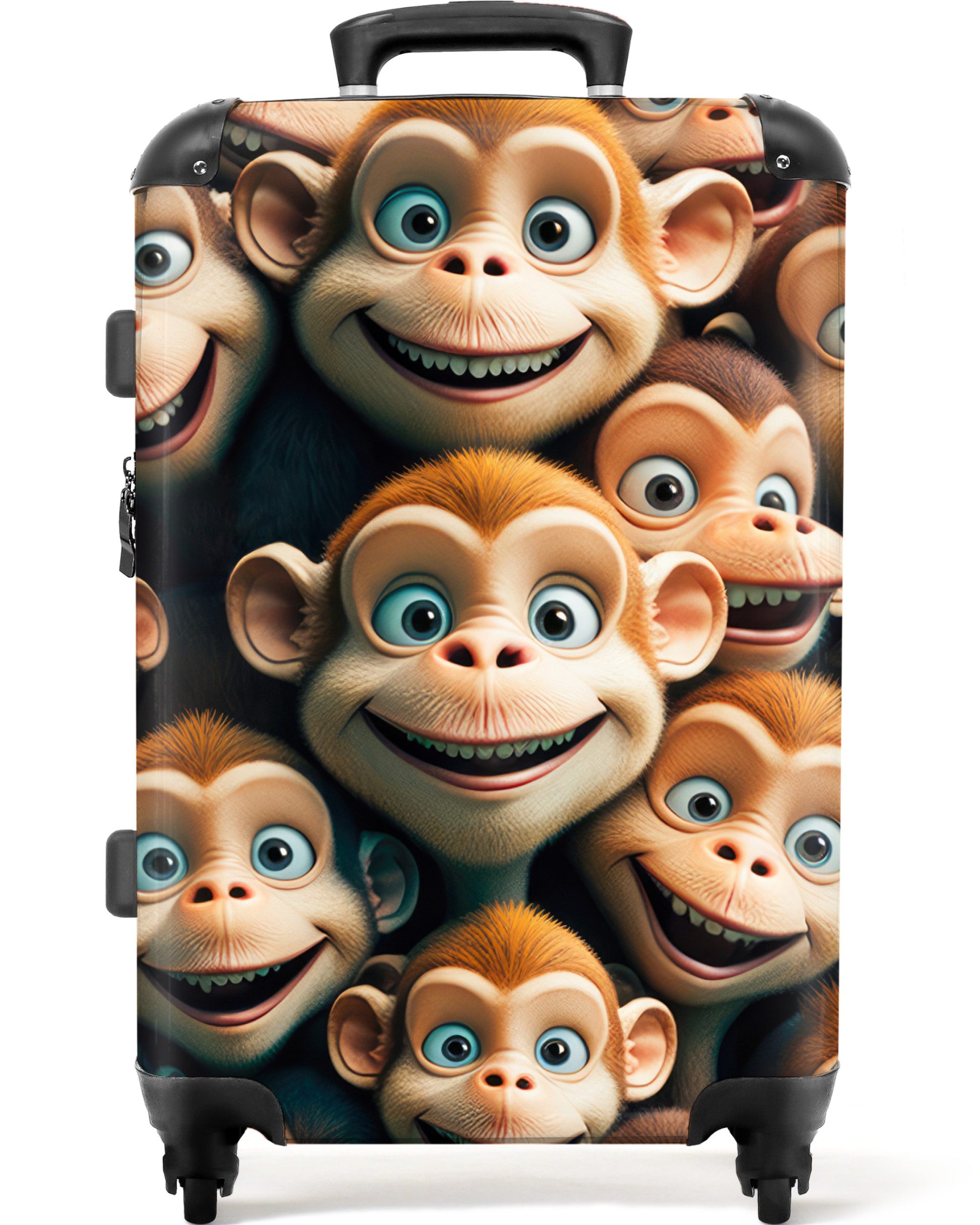 NoBoringSuitcases.com© Kinderkoffer Affe - Tiere - Braun - Design - Mädchen - Jungen 67 cm - 72 L, Mittelgroßer Reisetasche mit Rollen für 20kg, Kinderkoffer