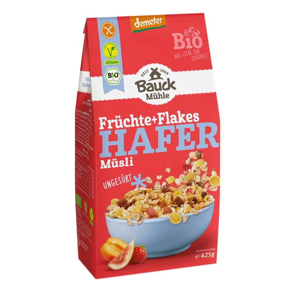 Bauck Mühle Cerealien Hafer Müsli - Früchte + Flakes ungesüßt 425g