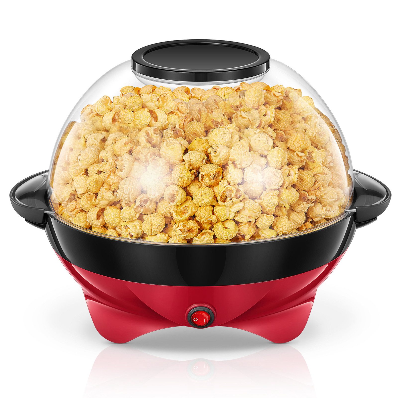 FOHERE Popcornmaschine 5.5L Popcorn Maker für Zuhause, Automatisches Rühren, Popcorn-Schüssel, Messbecher, 180°-Drehfunktion