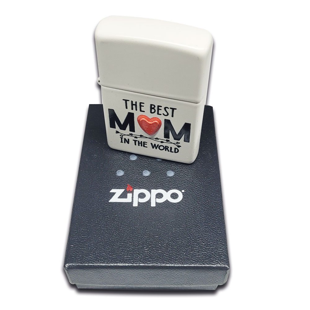 Zippo Feuerzeug Best Mom in the World Benzinfeuerzeug Zippo Matt Weiß, Muttertagsgeschenk & liebevolle Geschenkidee