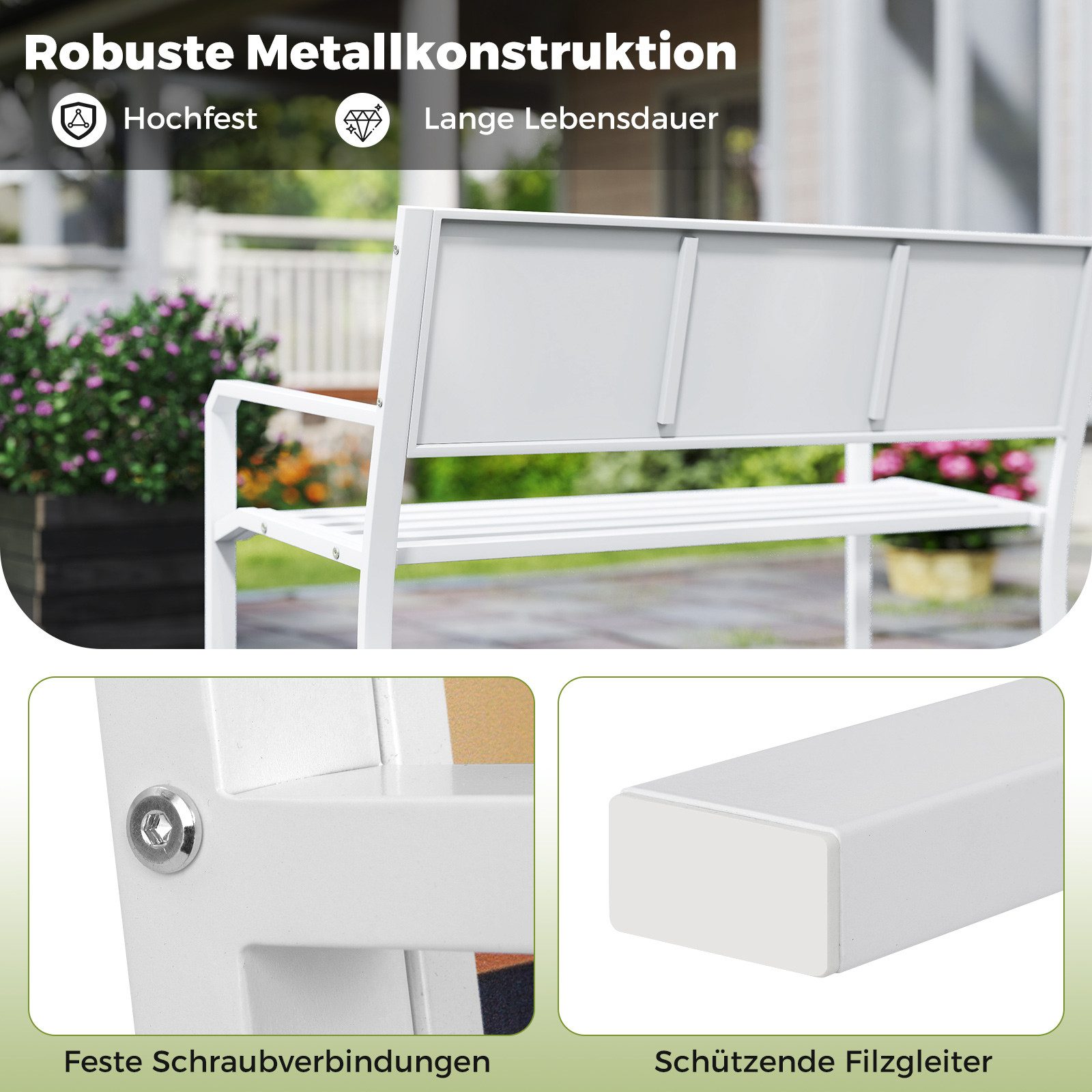 COSTWAY Gartenbank (1-St), 2-Sitzer, mit dekorativer Rückenlehne, Metall