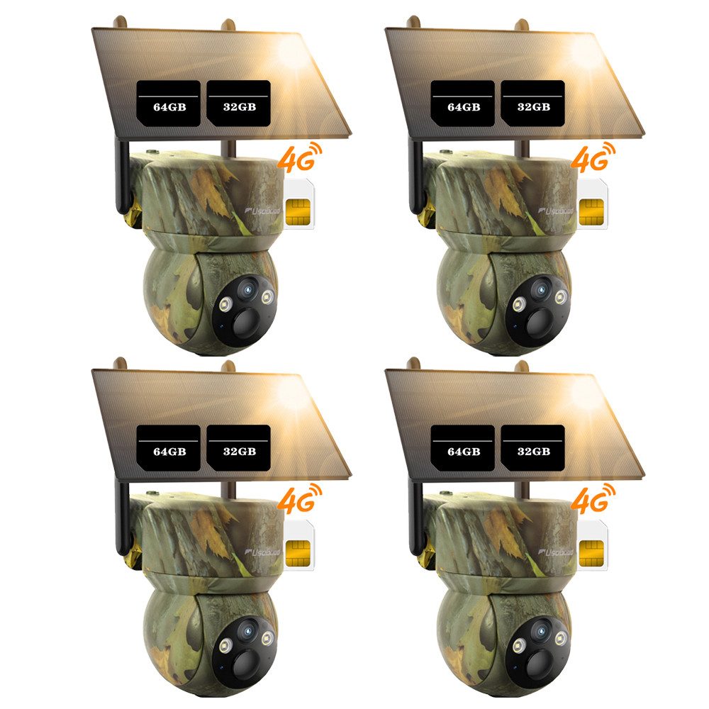 Usogood Wildkamera 4G LTE Überwachungskamera Aussen Solar Wildkamera (Außenbereich Sicherheit, Wild & Jagd, für Wildlife Monitoring, 2K Überwachungskamera Akku mit SIM Karte, 4-tlg., Outdoor Kamera Kabellos mit Bewegungsmelder Wasserdicht, Nachtsicht Farbe Jagdkamera für Naturbeobachtung, Jagd)