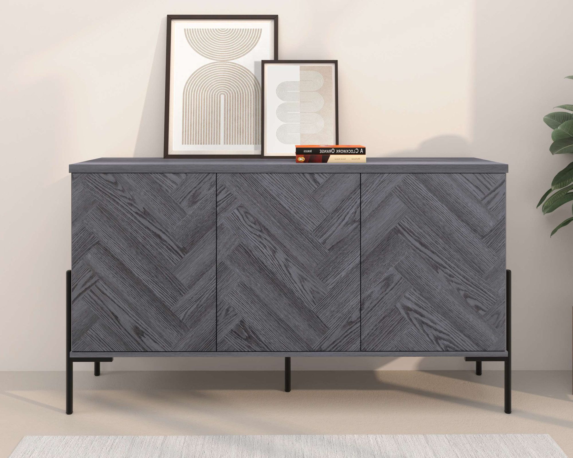 OTTO home Sideboard Eadwine, Kommode, Push-to-open, Türen mit Fischgräten Muster, Breite 130 cm