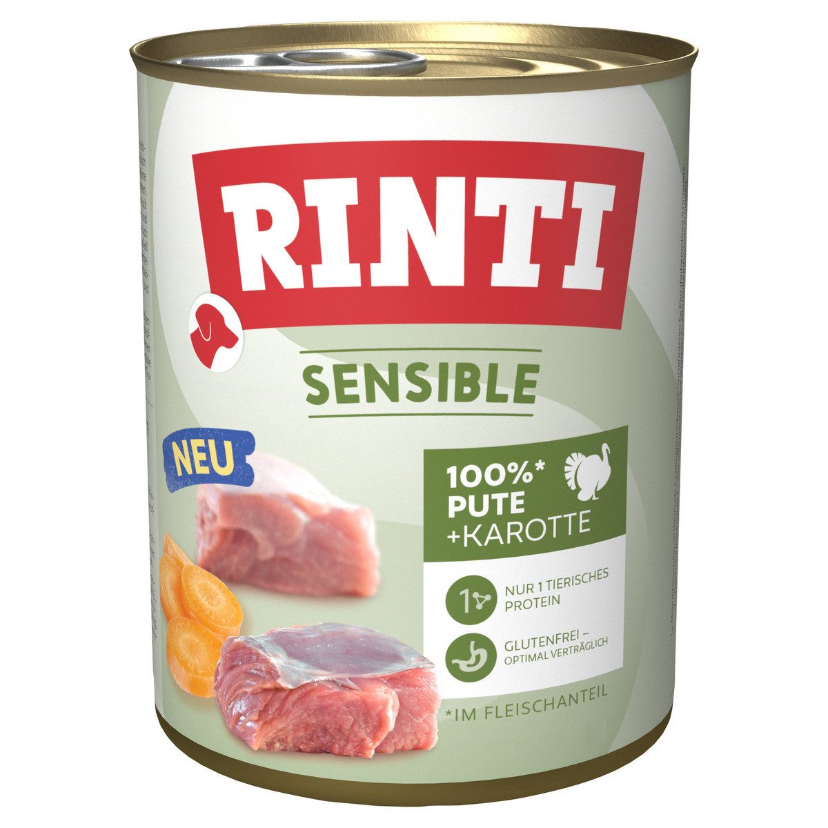 Rinti Sensible mit Pute & Karotte 800 g - 6 Stück, Nassfutter für: Hund