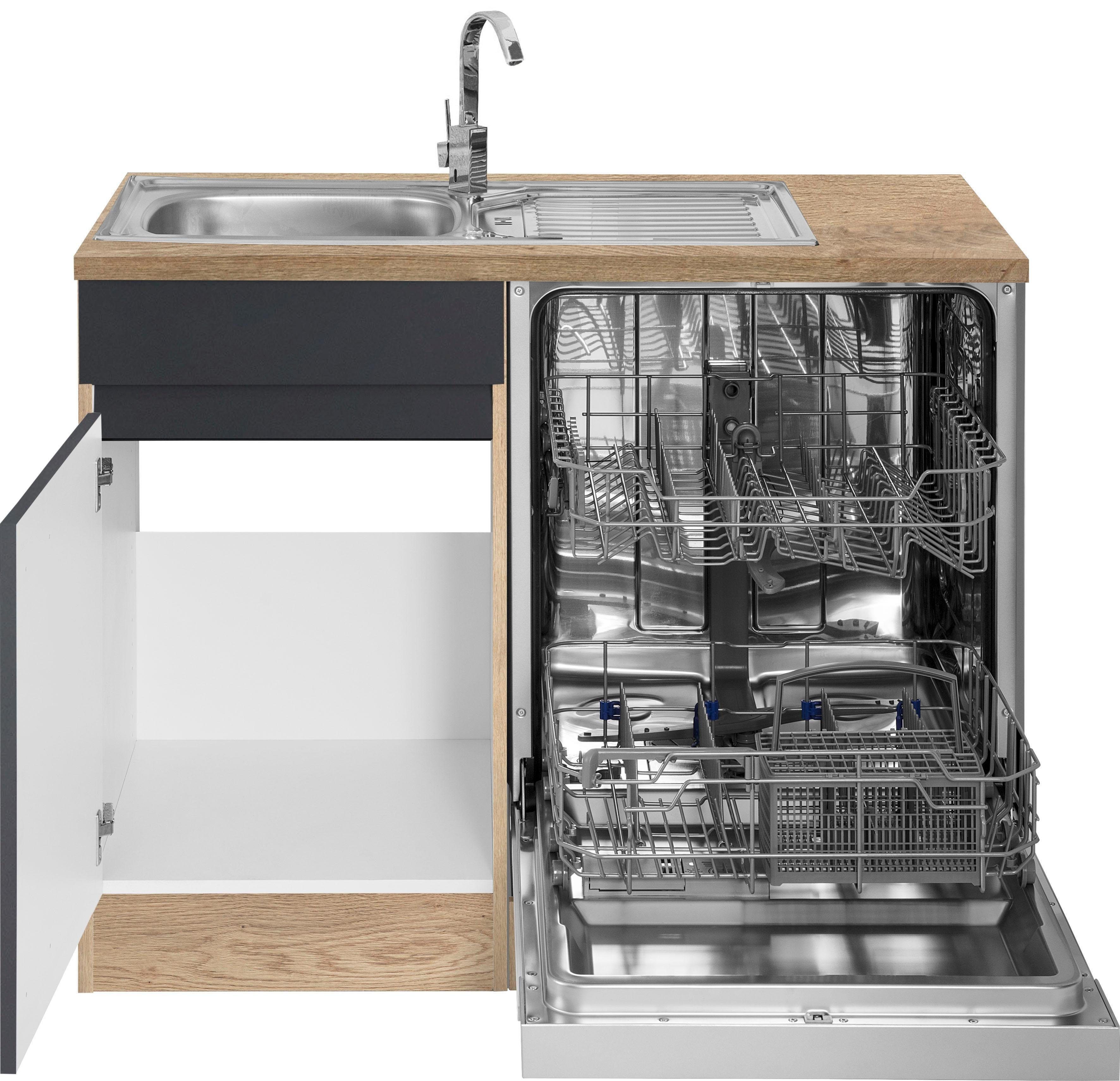 Meuble de cuisine OPTIFIT Roth, dimensions 210 x 175 cm, avec électroménager en option, fonction d'ouverture par simple pression