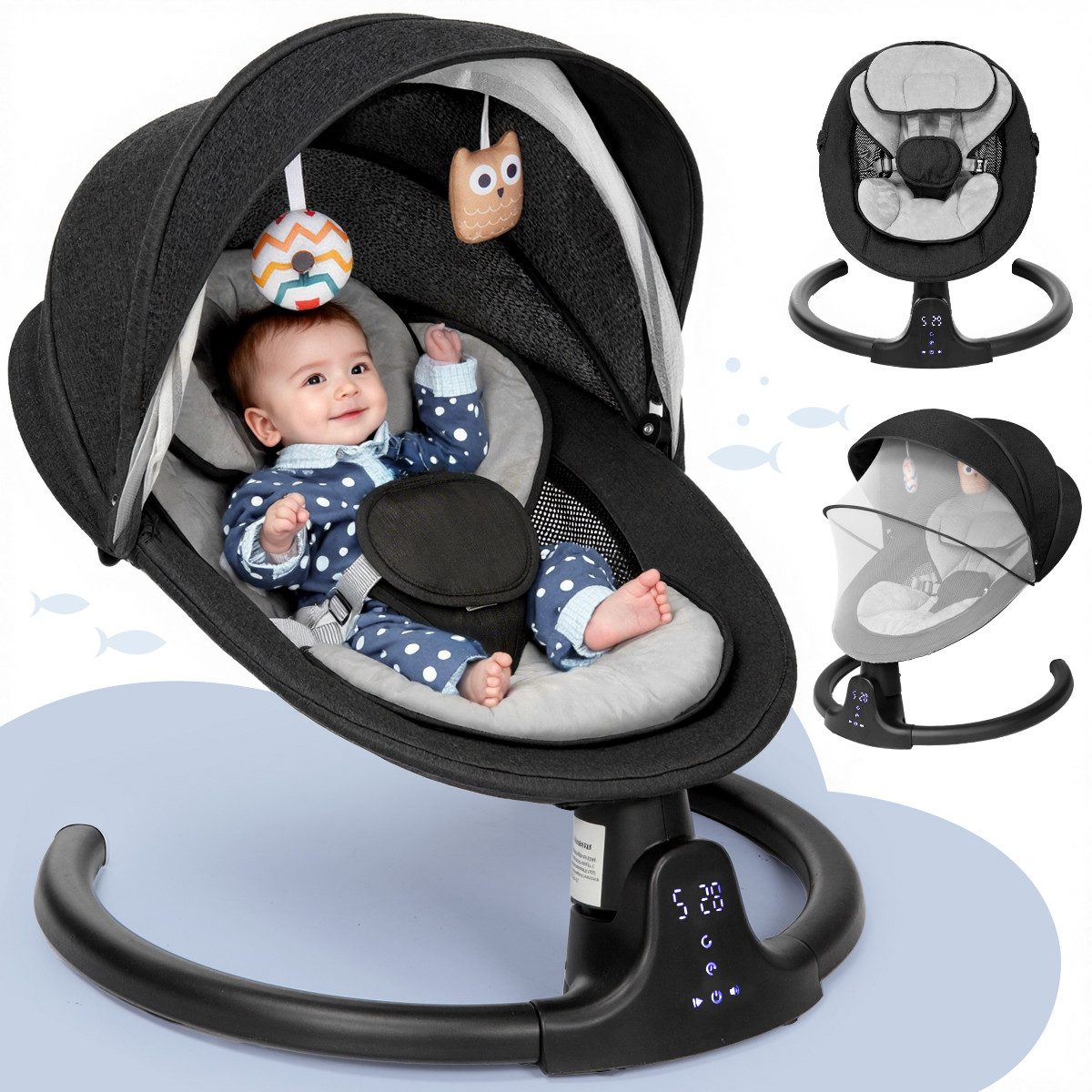 Insma Babywippe elektrisch Babyschaukel 5 Gang Schaukelstuhl Baby bluetooth, 3 Timer (1-tlg), mit bluetooth-Musik, abnehmbarem Kissen, Spielzeug, Batteriekompatibel