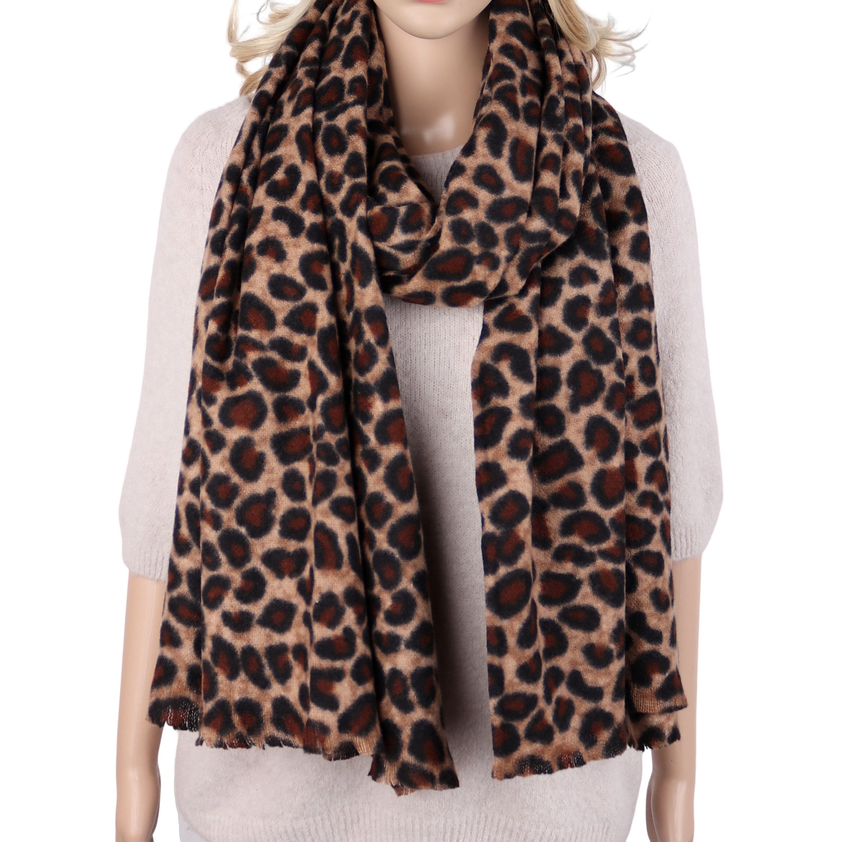 MIRROSI Modeschal Damen weicher Winterschal mit kurzen Franse Leo-Muster 70x200 cm, (Neue Kollektion Herbst/Winter 2026, Winterschal aus …