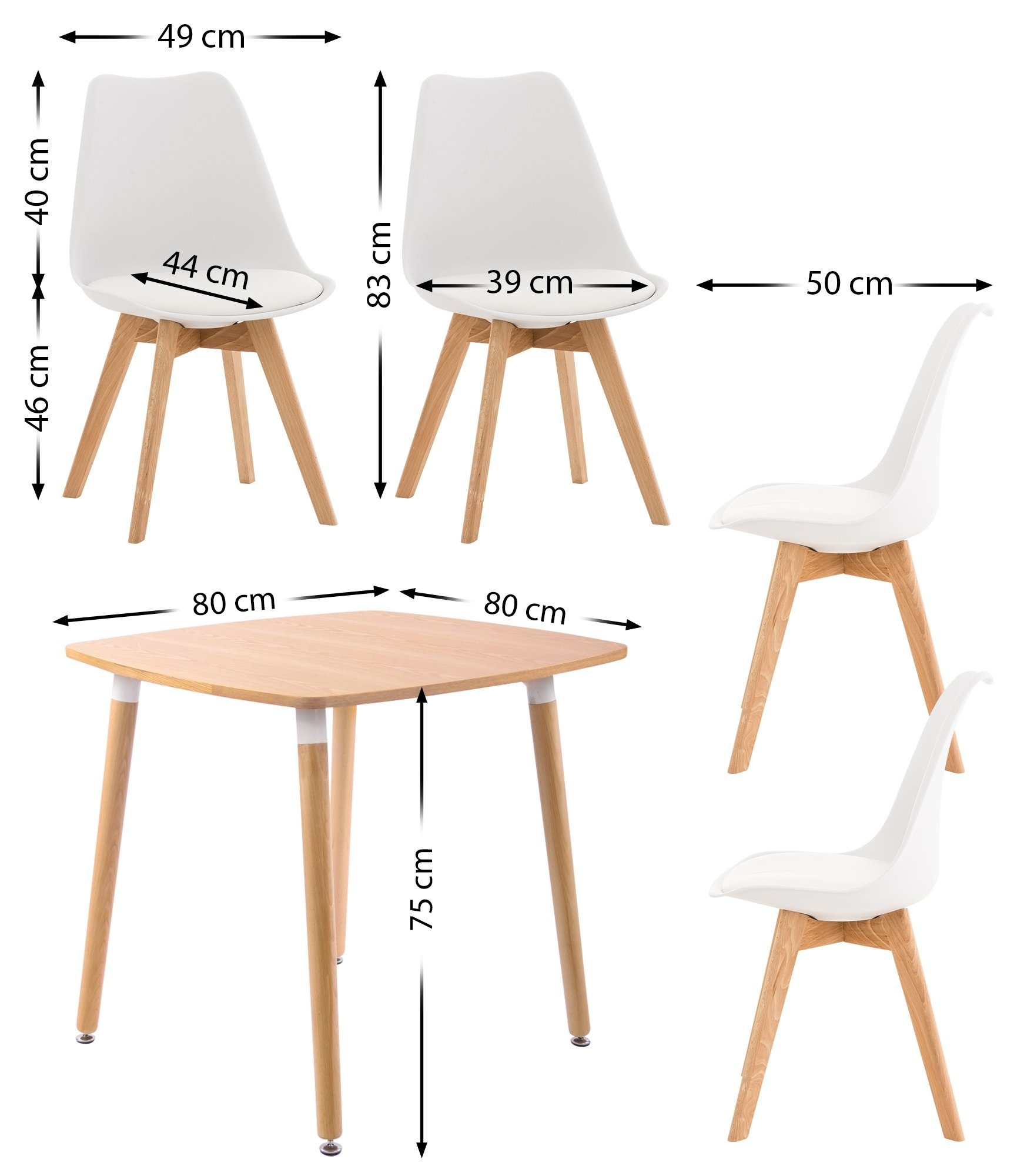 4 Liborg, Stühle CLP natura/weiß Sitzpolster, und Buchenholz Essgruppe mit Tisch