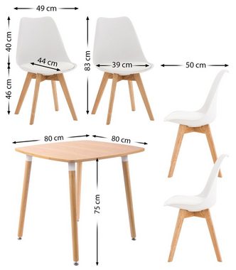 CLP Essgruppe Liborg, Tisch und 4 Stühle mit Sitzpolster, Buchenholz