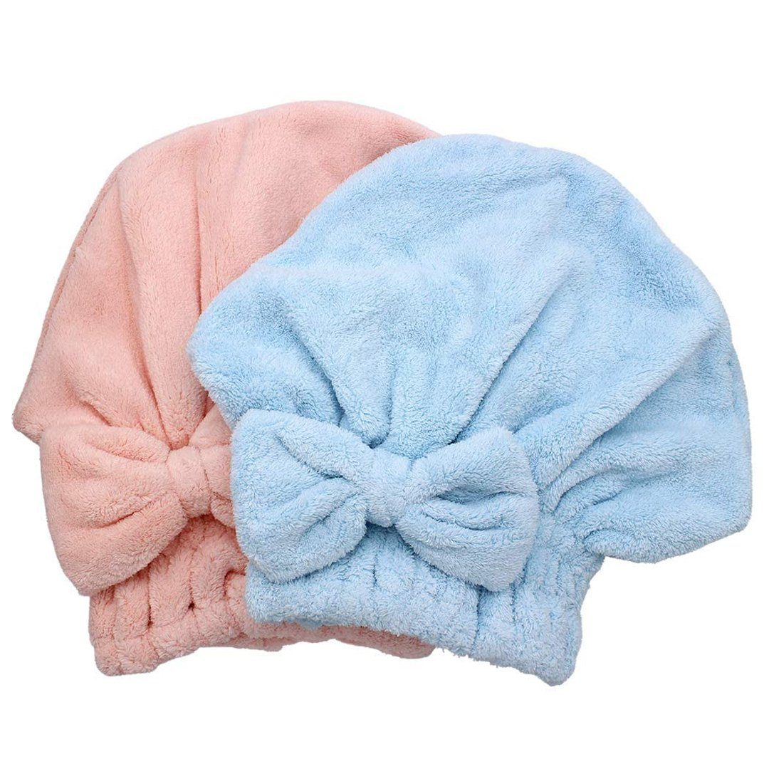 YANN Turban-Handtuch 2 x Abdeckung für trockenes Haar, Mikrofaser, super saugfähig, schnell trocknend, Stirnbandwickel, weiche Duschhaube für