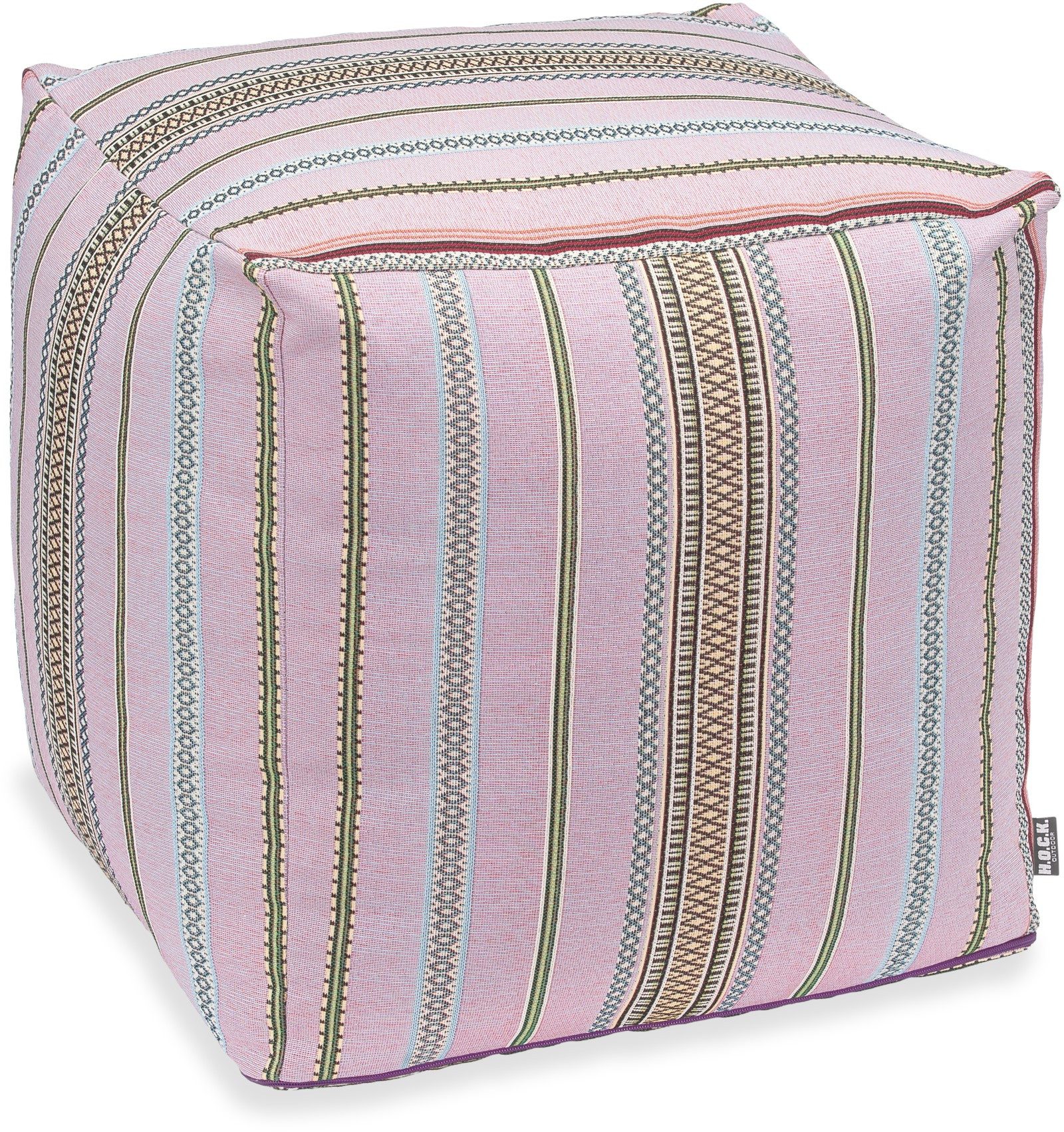 H.O.C.K. Sitzhocker H.O.C.K. Lola Outdoor Bean Cube Pouf 40x40x40cm rosa stripes sun boho, Hocker, Sitzhocker, Pouf Hocker, Barhocker - wetterfest, vielseitig