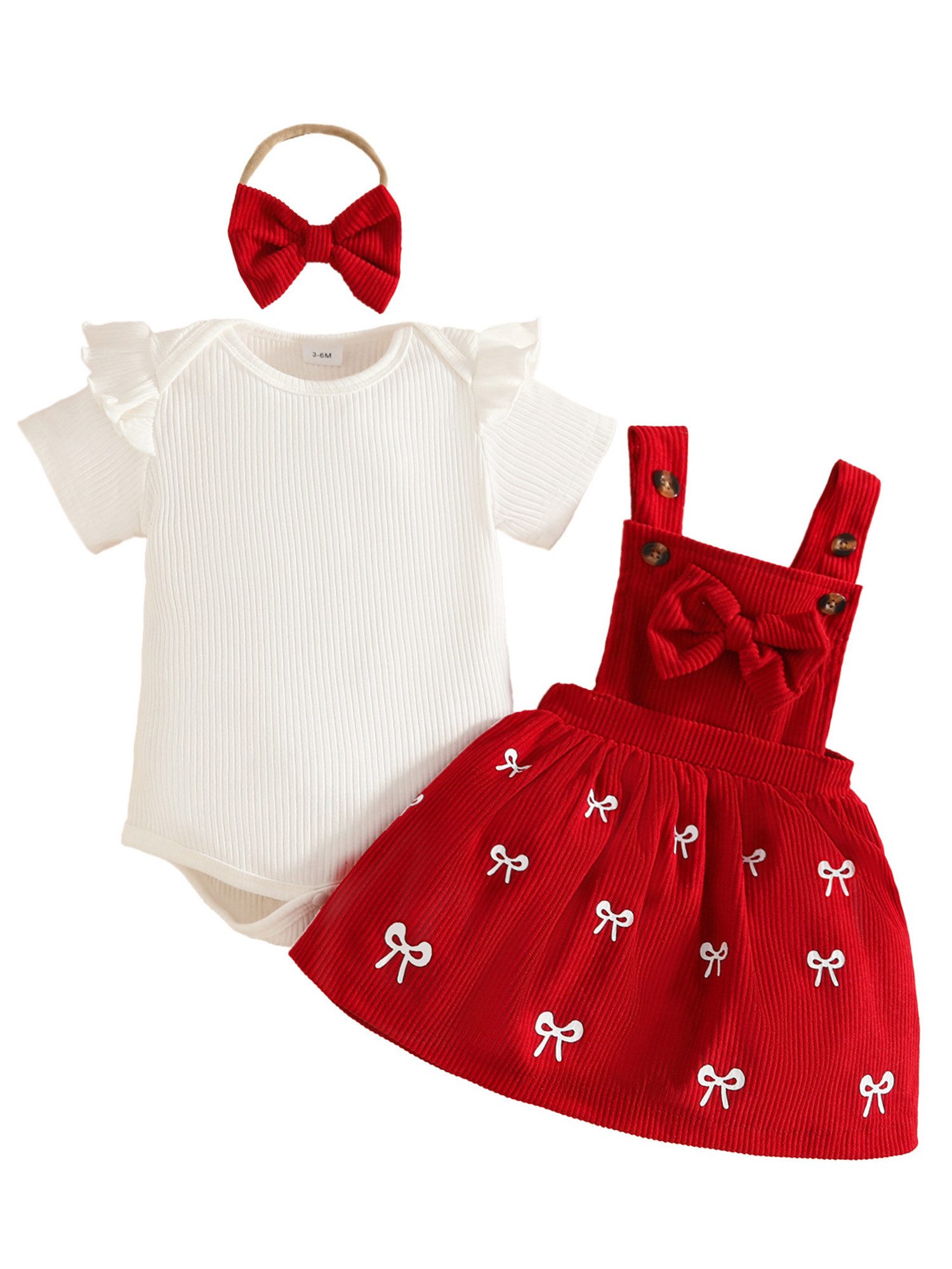 Gluckids 2-in-1-Kleid Sommeroutfit für Babymädchen, Bodysuit, Cord-Latzkleid, Stirnband (Set, 3-tlg) Ein süßes Outfit, für Partys, Hochzeiten, Fotoshootings, als Geschenk