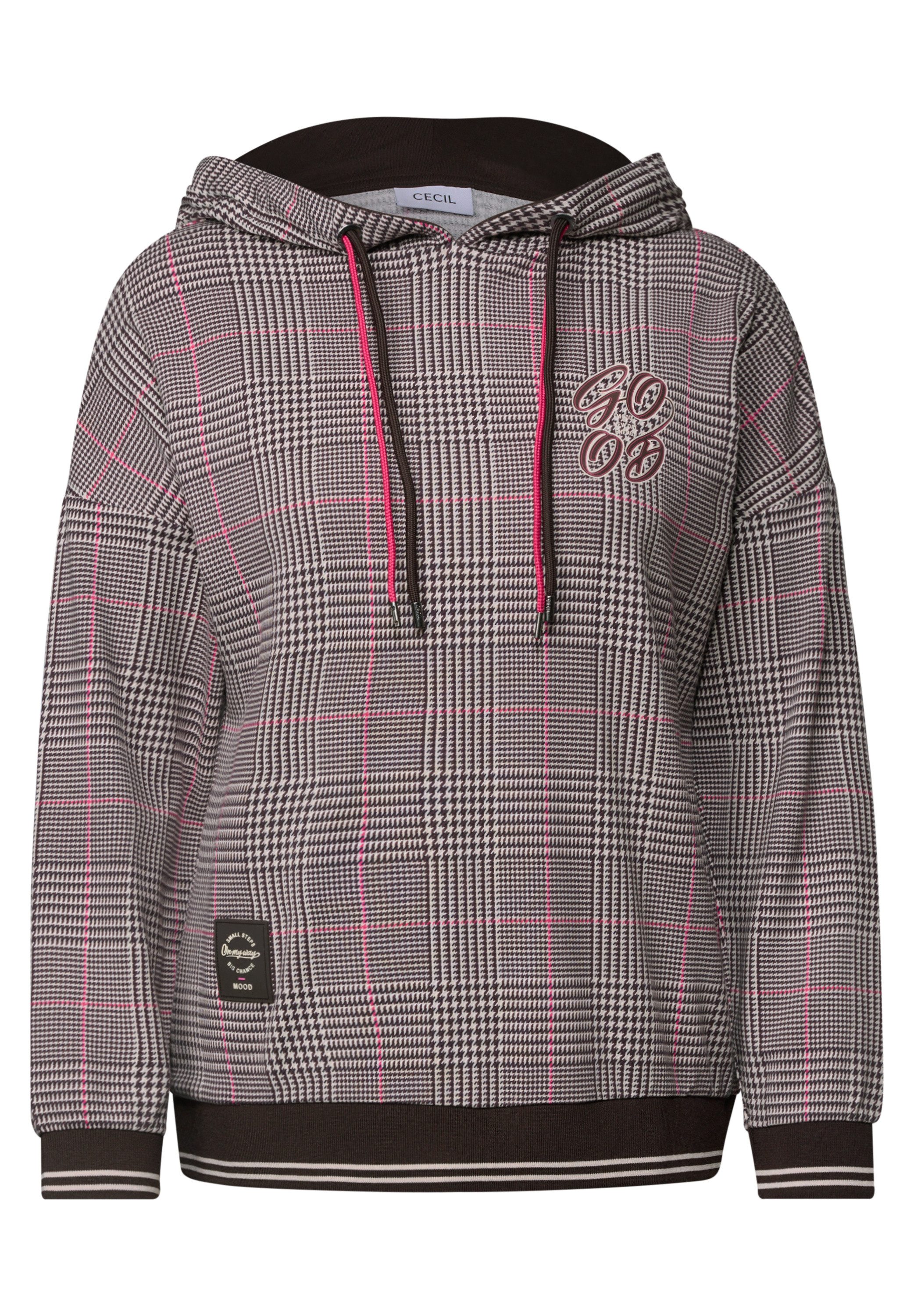 CECIL Kapuzensweatshirt mit Karomuster / Doppelter Kordelzug