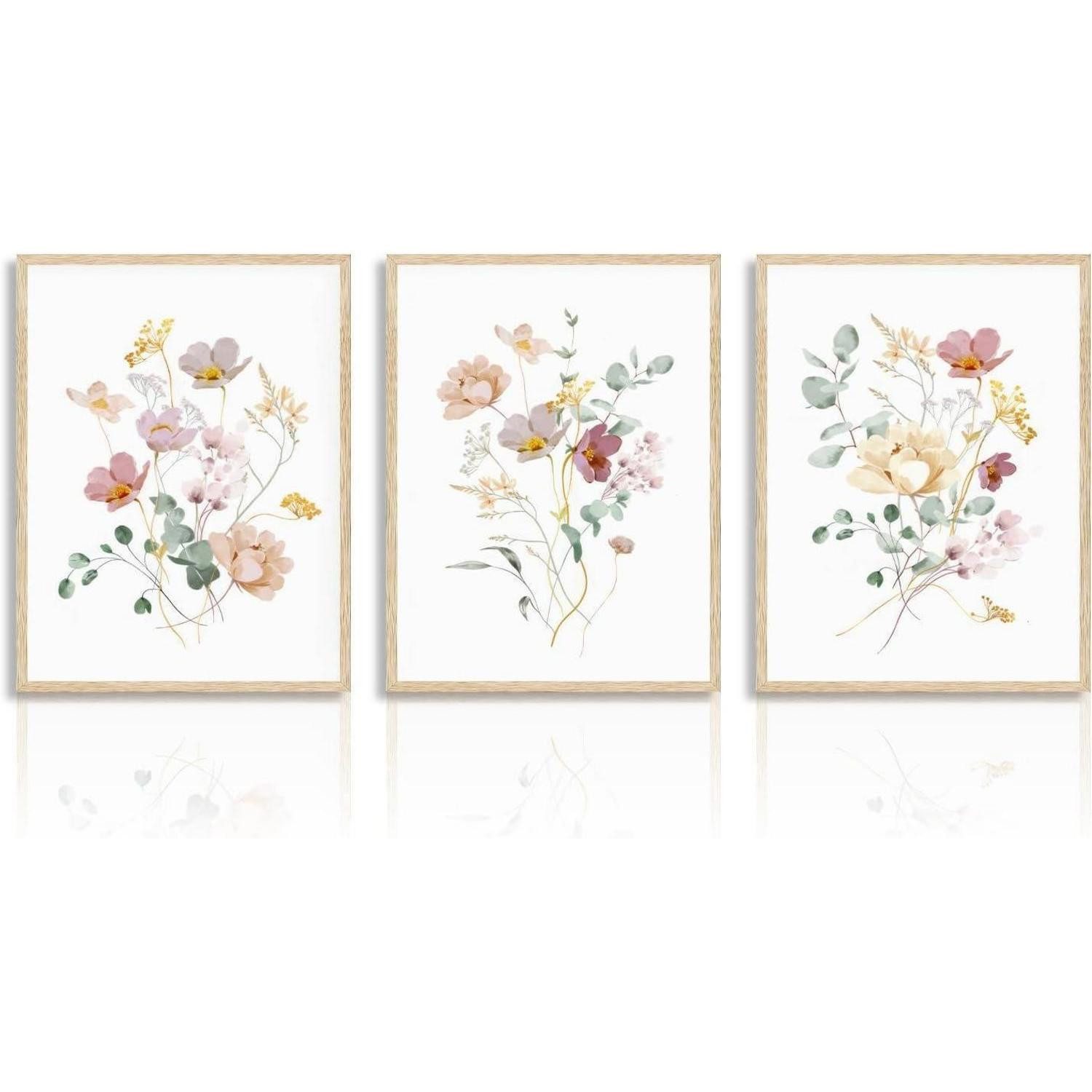 Dazzlewall Leinwandbild Aquarell Blumen Leinwand Bilder Set Wohnzimmer Schlafzimmer Deko