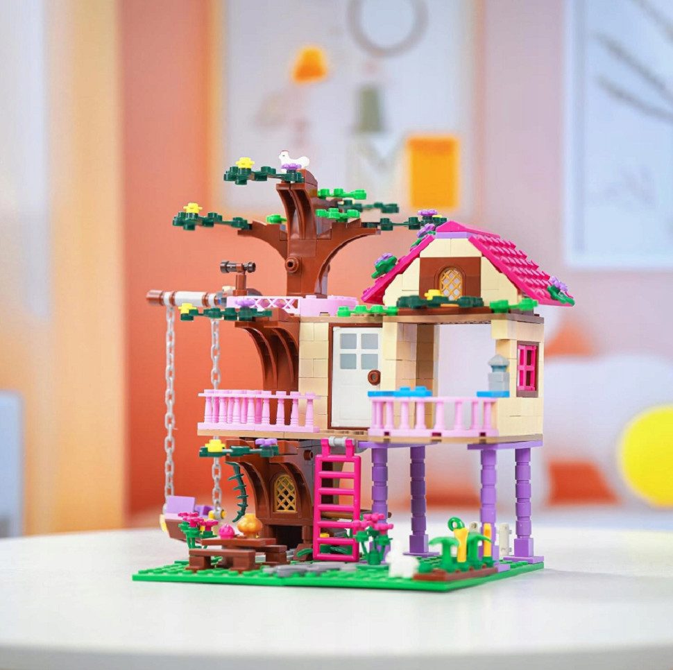COIL Baumhaus, Bauklötze, Spielklötze, Baukasten Spielbauklötze, (Modell: 7652, 504 St), 3 Figuren, 4 Tiere, Haus mit Balkon, ab 8 Jahren
