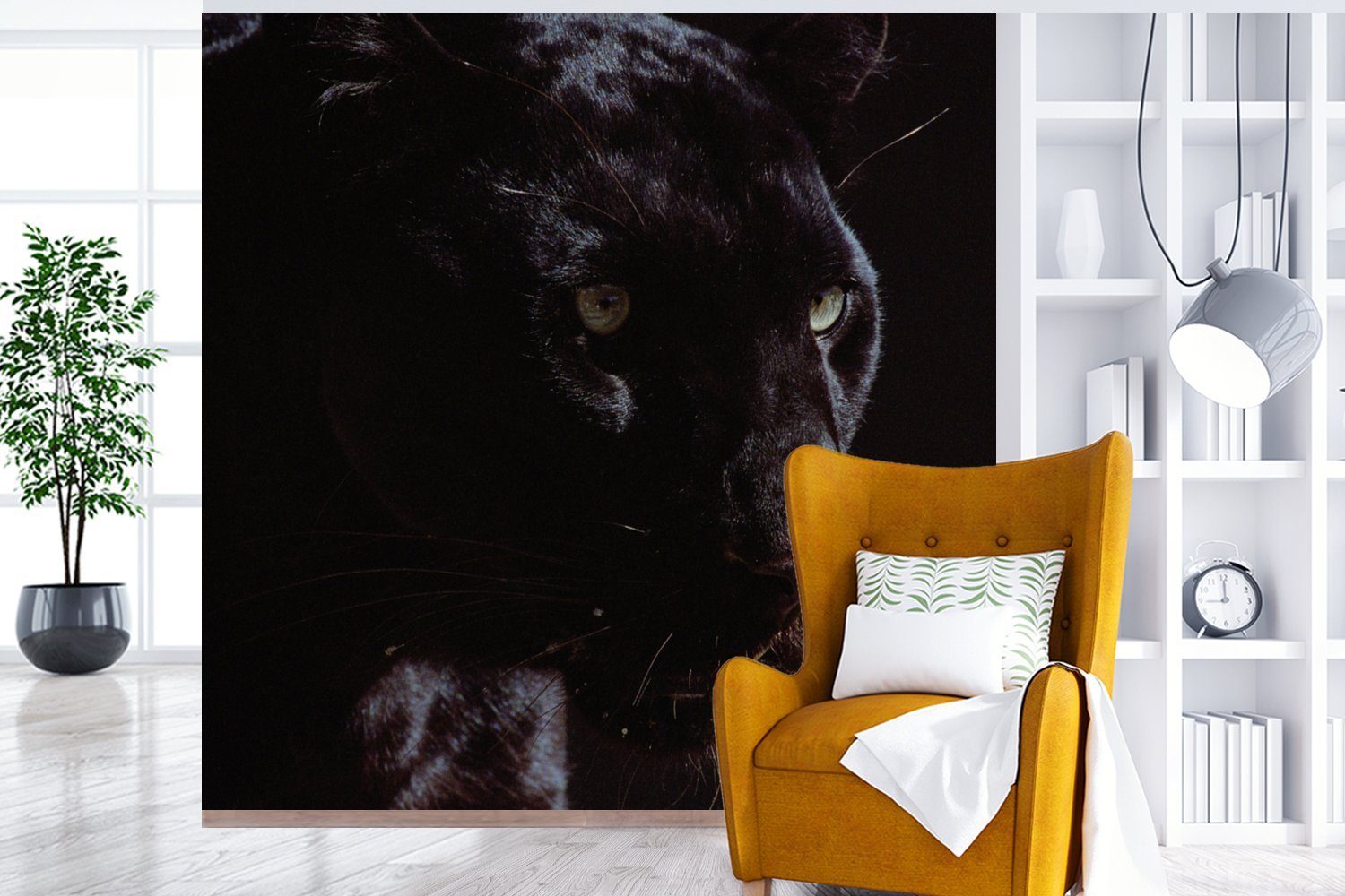 Wohnzimmer Schlafzimmer, Tapete St), MuchoWow Fototapete Tier - bedruckt, Matt, oder Wandtapete für Panther (5 Vinyl Schwarz, -