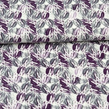 larissastoffe Stoff Bio Jersey Blumen Blätter bordeaux Überbreite, Meterware, 50 cm x 160 cm überbreit