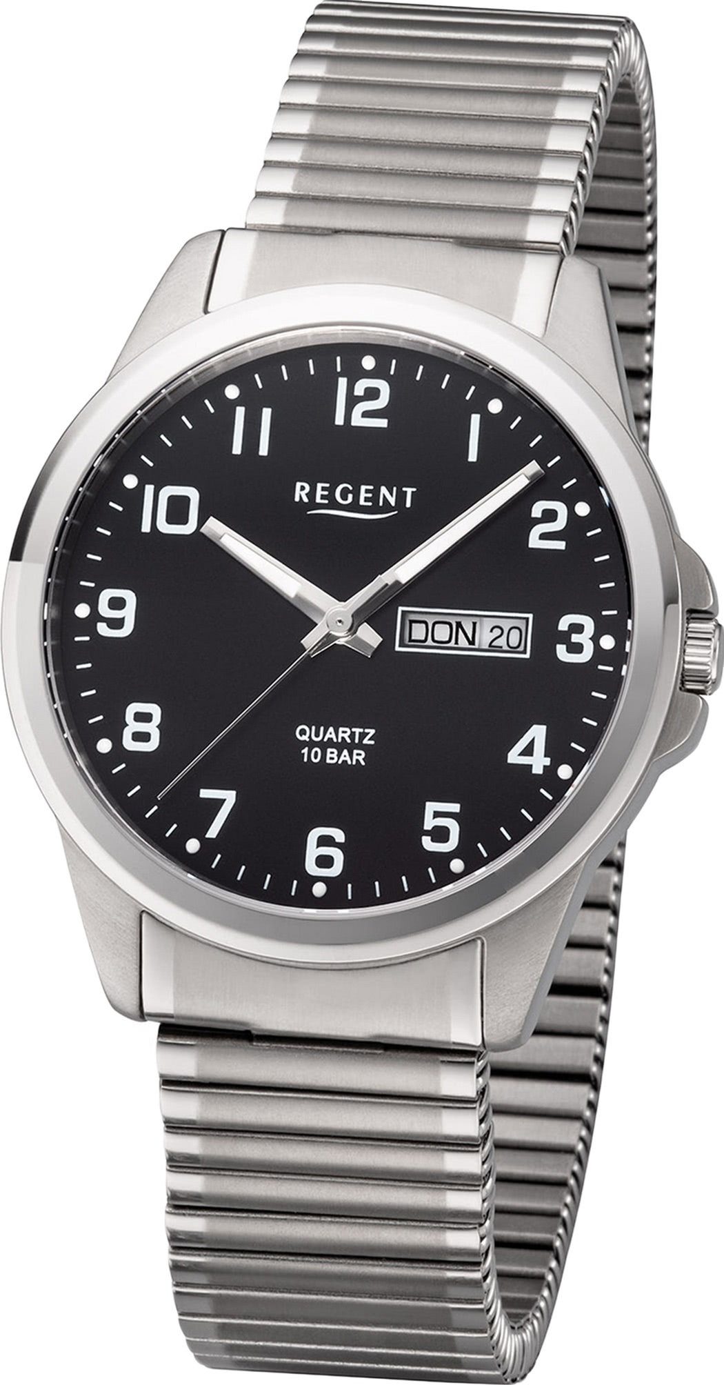 Herren Gehäuse, Metall Regent Regent F-1199 (ca. Metallarmband 40mm) Quarzuhr rundes groß Uhr silber, Herrenuhr Analog,