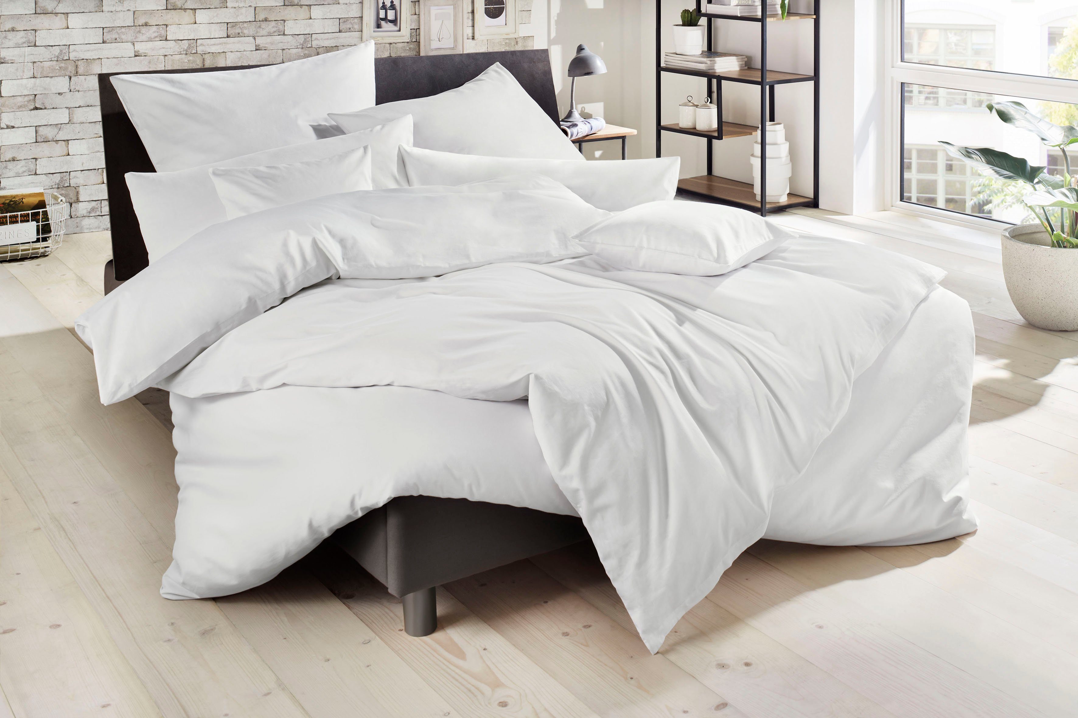 Primera Bettwäsche Uni Luxus-Satin in Gr. 135x200, 155x220 oder 200x200 cm, Satin, 3 teilig, Bettwäsche aus Baumwolle, unifarbene Bettwäsche mit Reißverschluss
