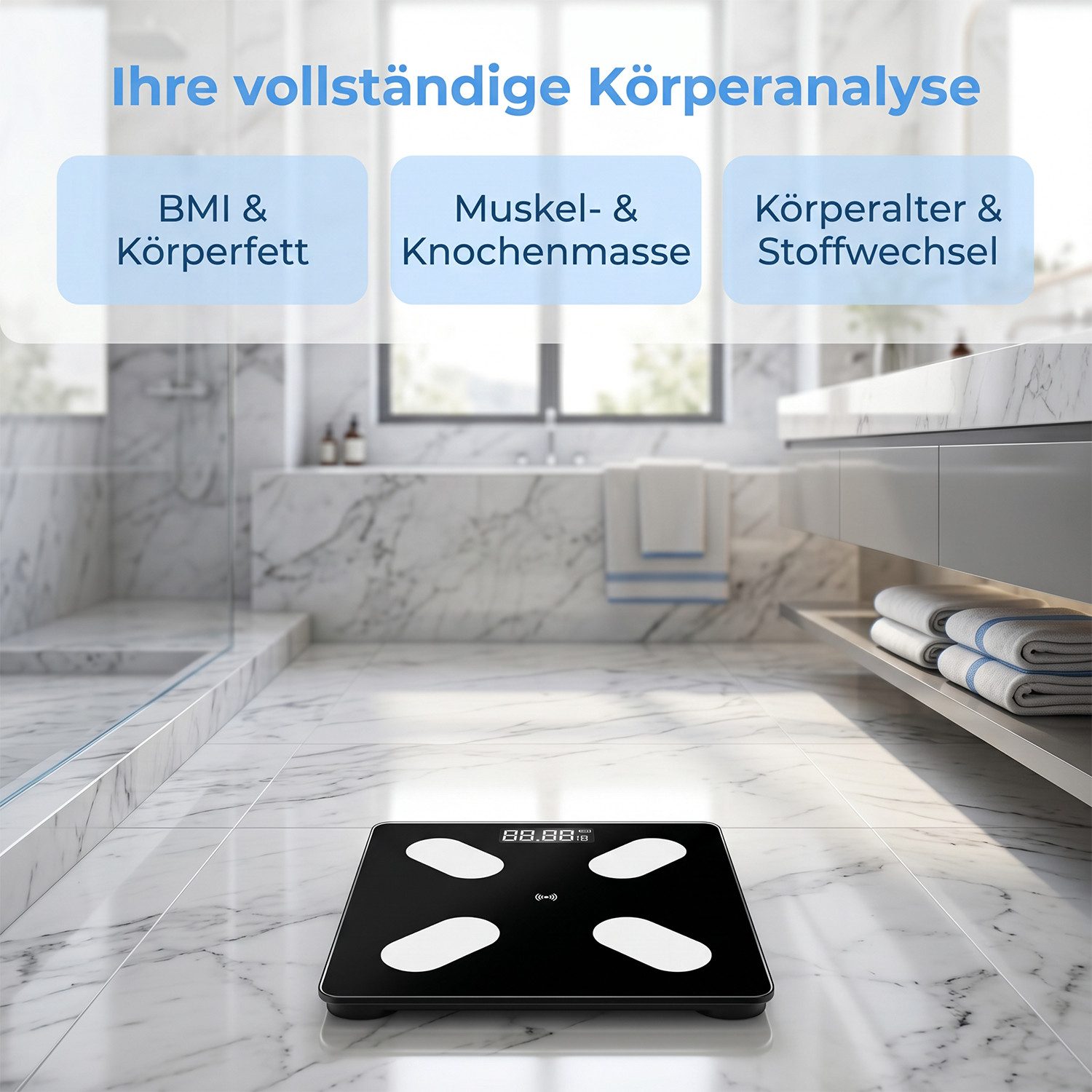 AKKEE Körper-Analyse-Waage Bluetooth Personenwaage mit App LCD-Smart Digitale Waage, Körperfettwaage – Bild 5 von 5