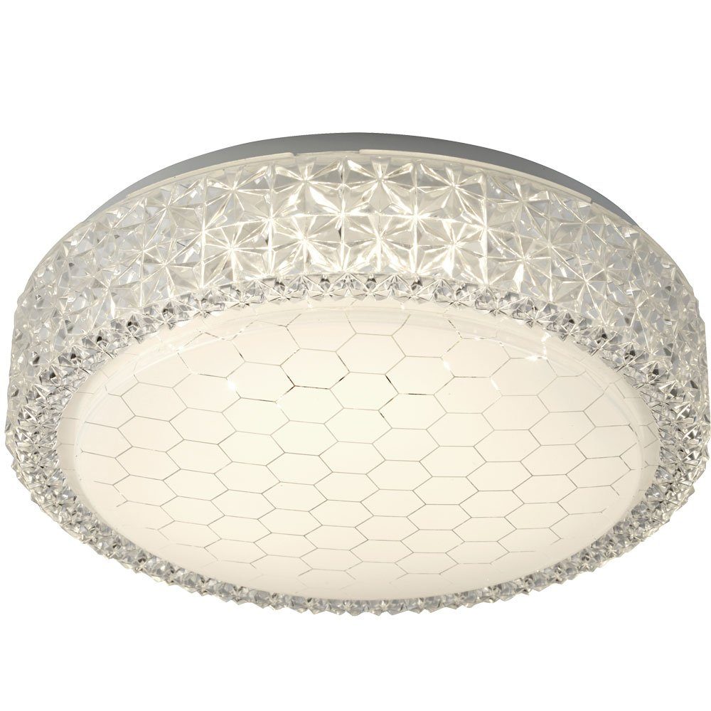 Searchlight LED Deckenleuchte, LED-Leuchtmittel fest verbaut, Warmweiß, LED Decken Lampe Wohn Ess Zimmer Kristall Effekt Waben Muster Leuchte