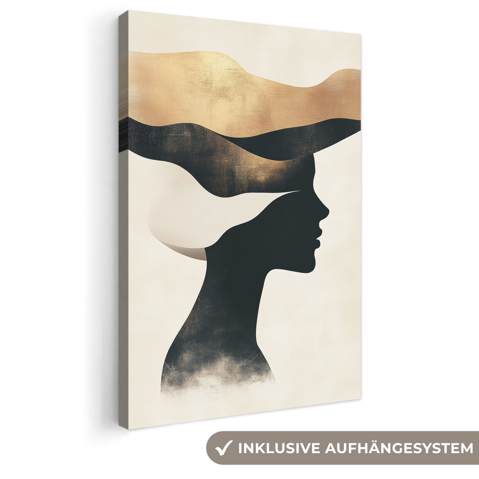 OneMillionCanvasses® Leinwandbild Frau - Wellen - Schwarz, Fotodruck (1 St), Leinwand Canvas Wandbild, Wanddekoration 20x30 cm