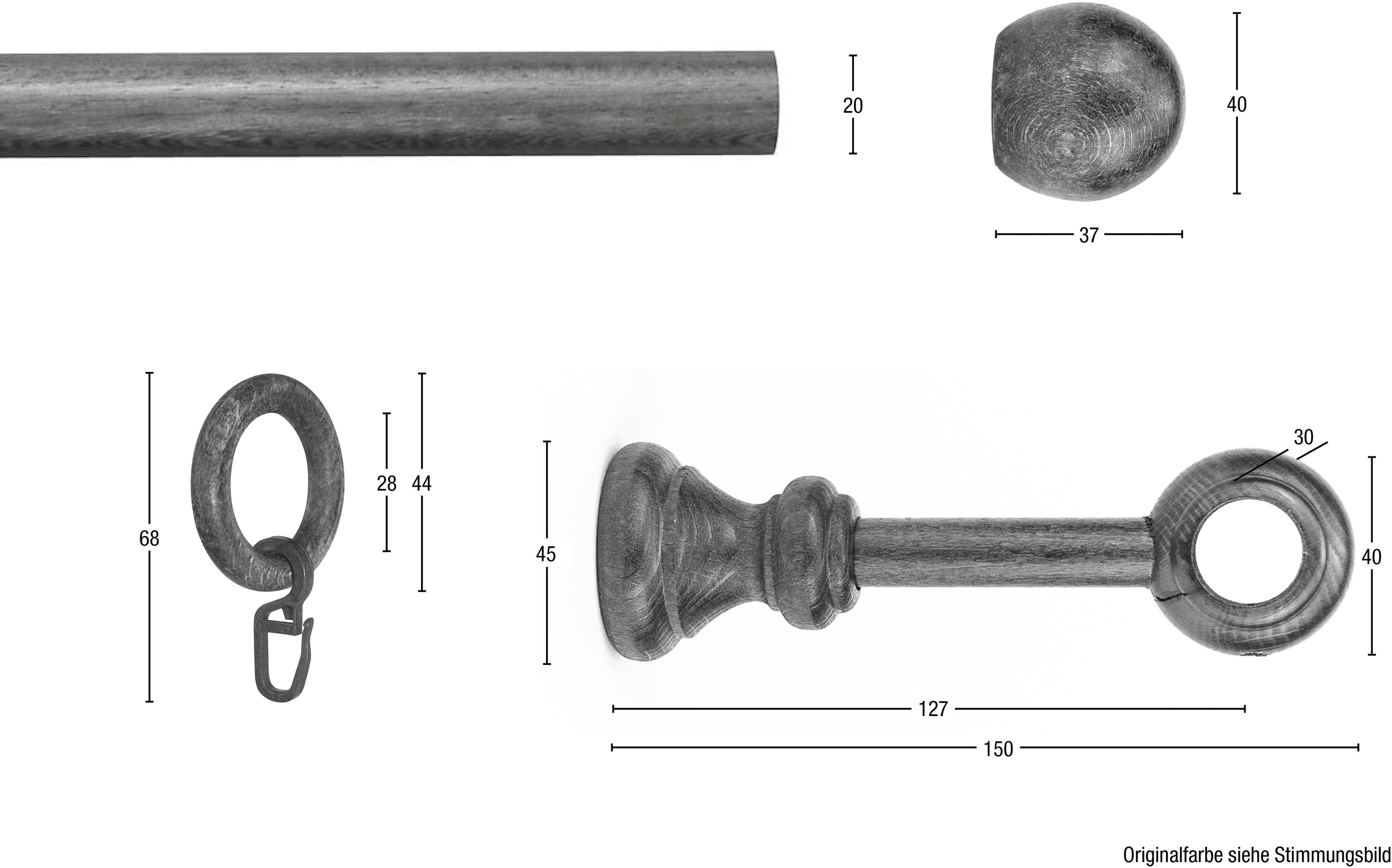 Gardinenstange BAROCK, GARESA, Ø 20 mm, 1-läufig, Wunschmaßlänge,  Vorhanggarnitur, reine Holzgarnitur, verlängerbar, mit Ringe