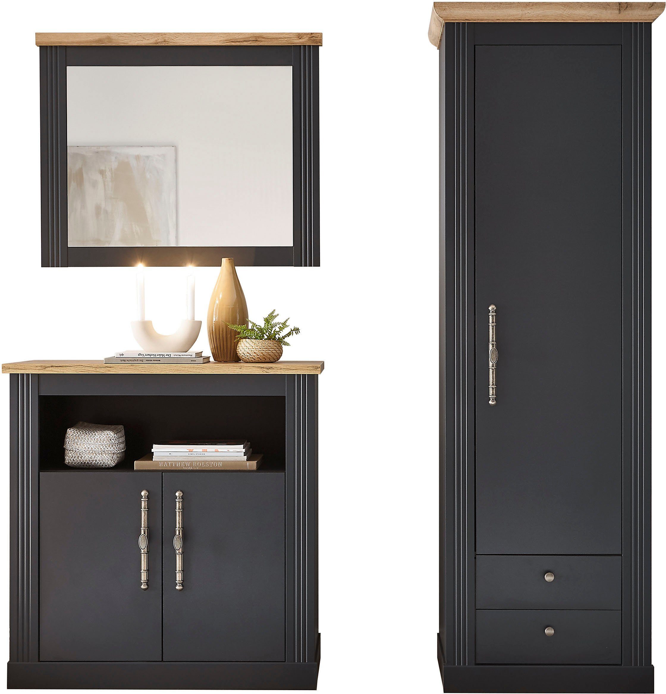 OTTO home Garderoben-Set WESTMINSTER TOPSELLER!, (3-St., Kommode, Spiegel, Garderobenschrank), im romantischen Landhausstil