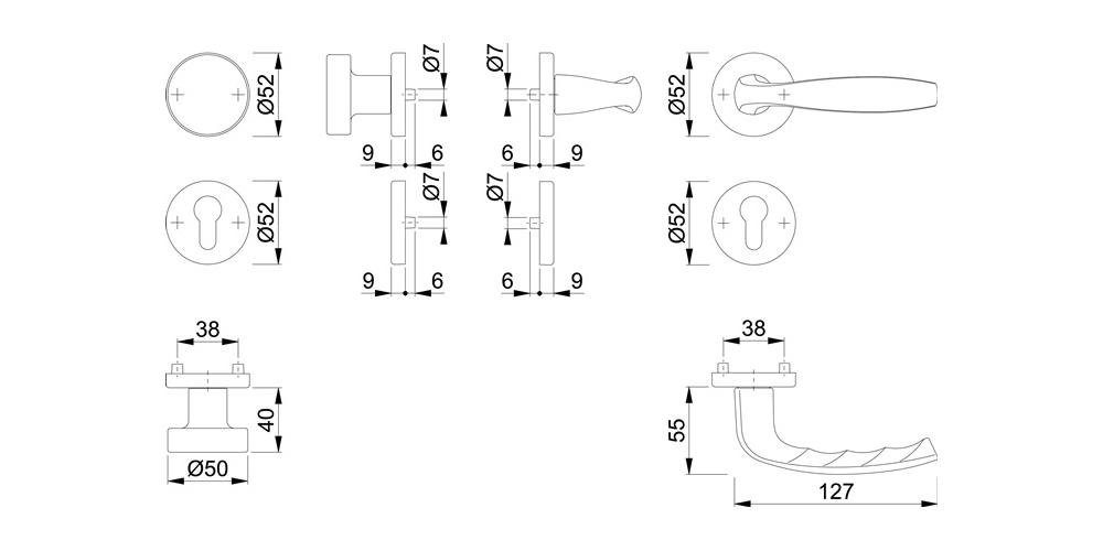 rund 58/42KV/42KVS/1810 / links HOPPE DIN F1 rechts Aluminium Türbeschlag Rosettengarnitur D/K PZ New York