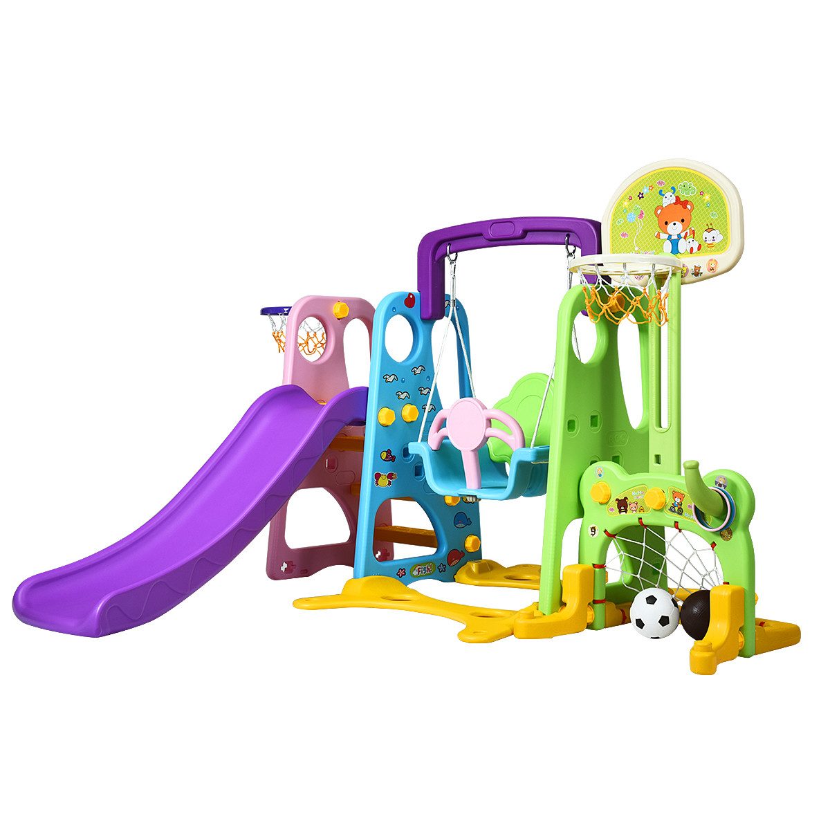 COSTWAY Rutsche Kinderrutsche, mit Schaukel, Basketballkorb günstig online kaufen