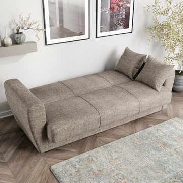 Gozos Sofa Gozos Palamos Series 3 Sitzer, Bettfunktion Couch Leinenoptikstoff, 221 x 85 x 86 cm, Sitzfläche inklusive zwei Kissen und Stauraum