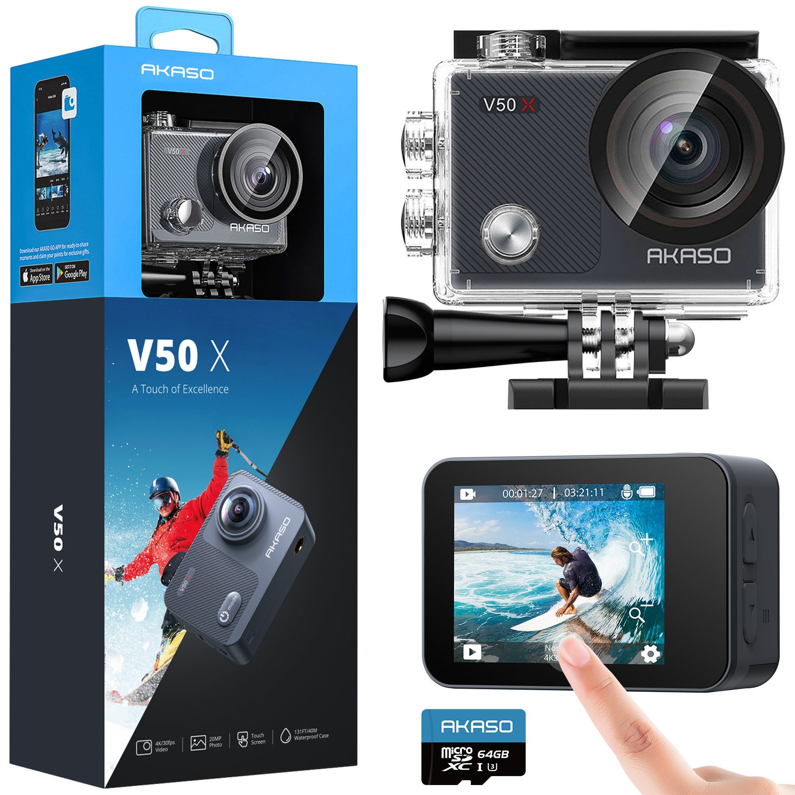 Akaso V50 X Action Cam (4K Ultra HD, wasserdicht bis zu 40m, LDC, EIS, WDR, Fernbedienung)