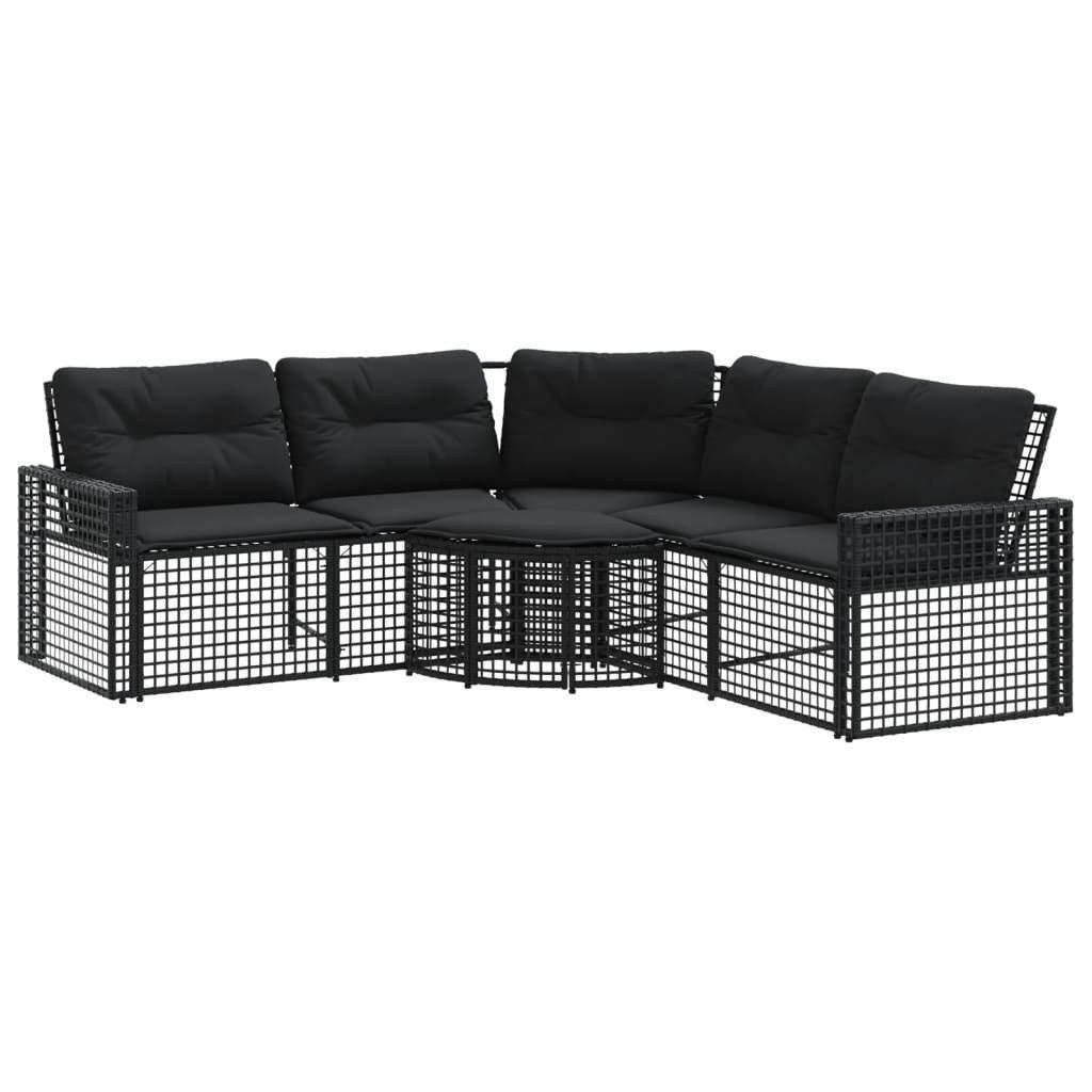 vidaXL Loungesofa Gartensofa in L-Form mit Kissen und Fußbank Schwarz Poly Rattan, 1 Teile