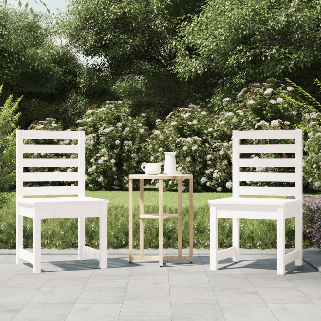 vidaXL Gartenstuhl Gartenstühle 2 Stk. Weiß 40,5x48x91,5 cm Massivholz Kiefer (2 St) Weiße Kiefer | Weiße Kiefer