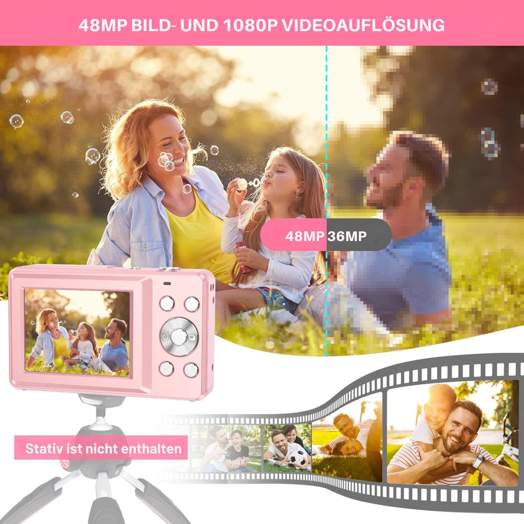 Vivitar Digitalkamera mit 32G Micro SD Karte, 1080P Kinderkamera 44MP HD Kinderkamera (inkl. 44MP HD mit 2,4“ LCD-Bildschirm 16X Digitalzoom und 2 Batterien, Beste Wahl für Anfänger, einfach zu bedienen und unterhaltsam)