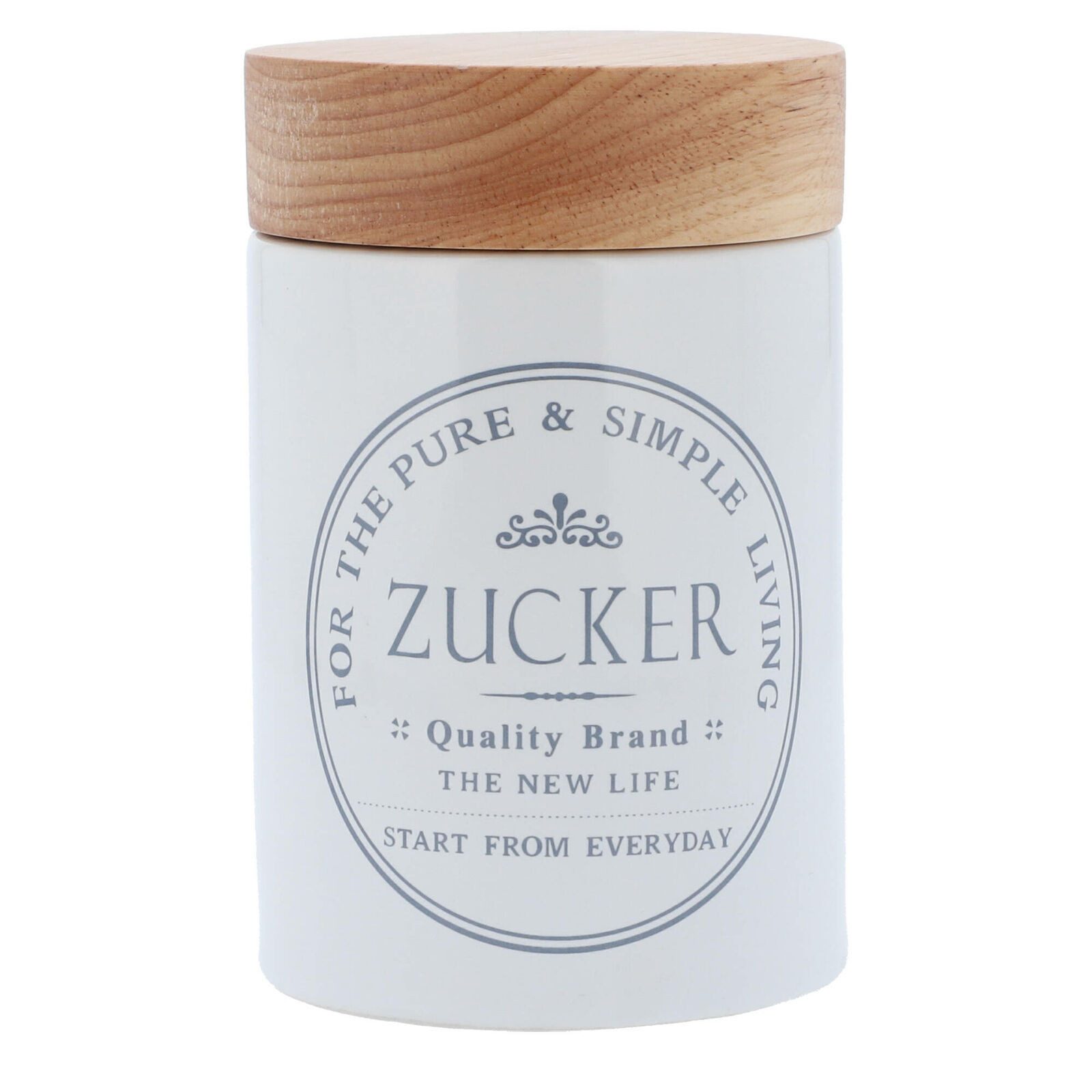 KHG Vorratsdose für Zucker aus Steinzeug mit Akazienholz‑Deckel – im Landhausstil, Steingut, Aufbewahrungsdose für Zucker, schützt Aroma da luftdicht verschließbar