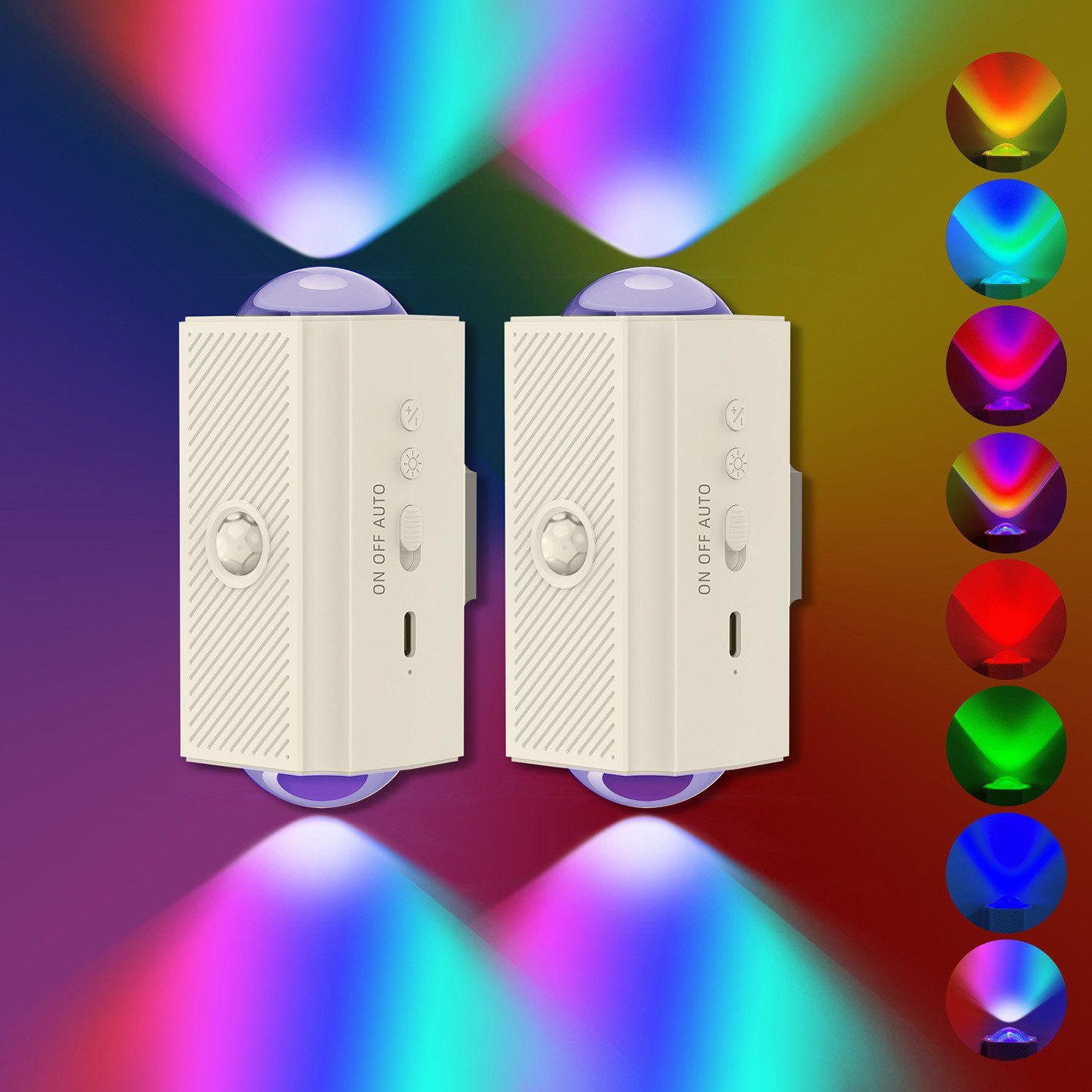 Rosnek LED Nachtlicht mit Bewegungsmelder, Akku, RGB, dimmbar, magnetisch, aufladbar, LED fest integriert, Treppenlicht mit Dämmerungssensor für Flur, Schrank & Schlafzimmer