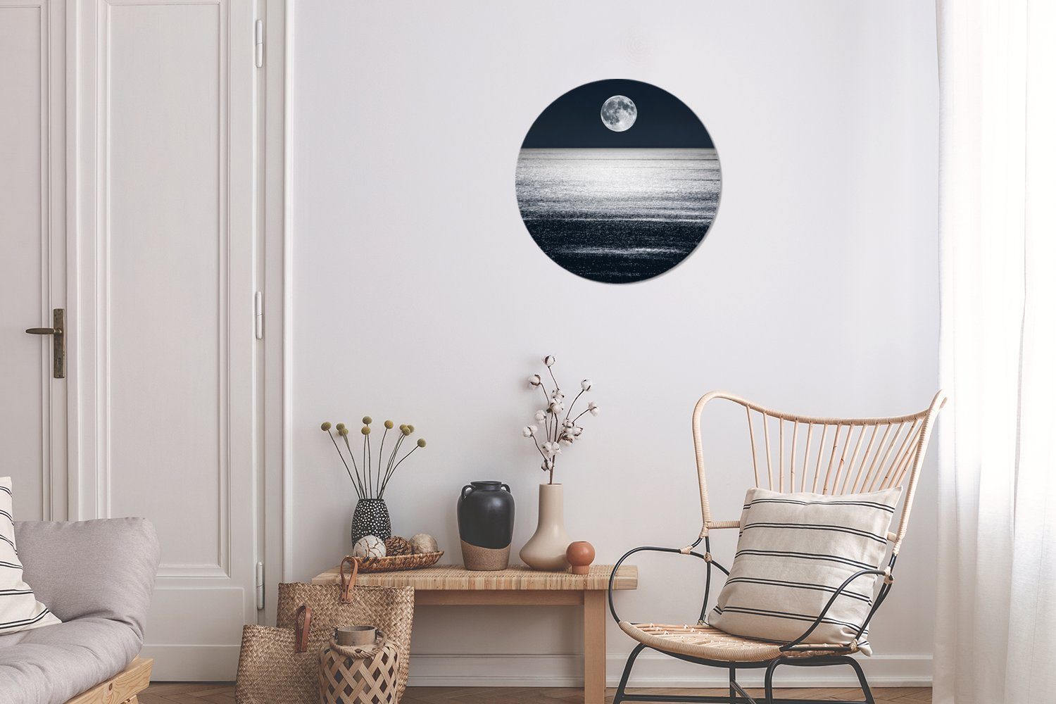Mond 30x30 - Wasser, Wohnzimmer, Rundes MuchoWow Wanddekoration (1 Meer Kreis St), - Forex, Gemälde Wandbild, cm