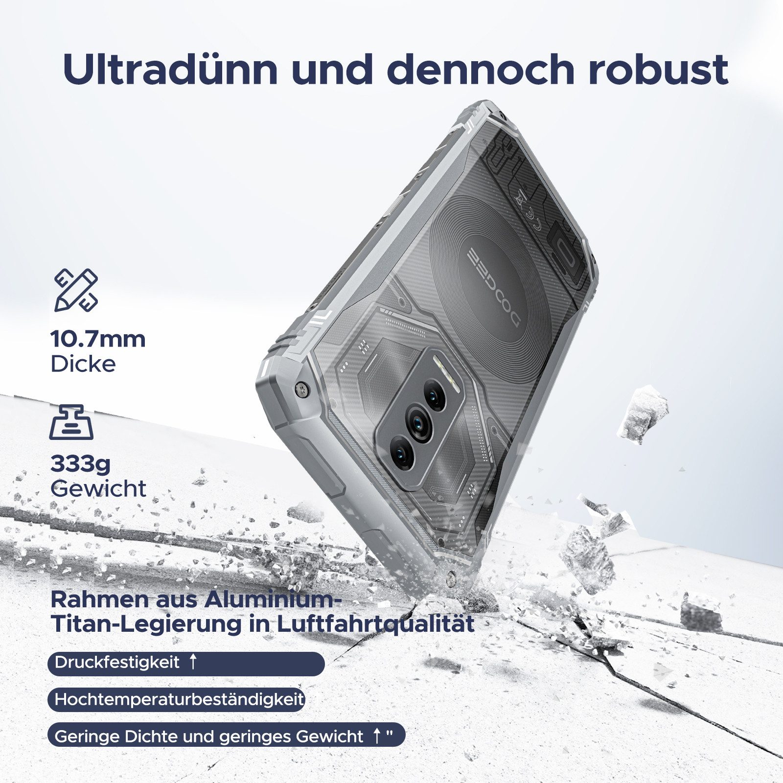 DOOGEE BLADE10ULTRA inkl. Handyhalterung, 256GB,50MP, 5150mAh Outdoor Handy Smartphone (6.56 Zoll, 256 GB Speicherplatz, 64 MP Kamera, 6,56" HD+-IPS-Display mit 90 Hz und Wassertropfen)