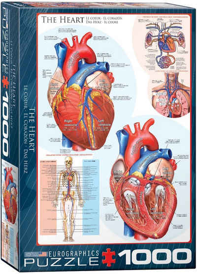 empireposter Puzzle Das menschliche Herz - Anatomie Puzzle - 1000 Teile Puzzle im Format 68x48 cm, 1000 Puzzleteile