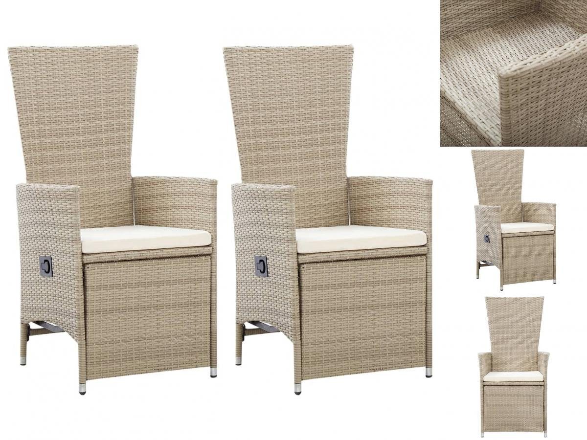 vidaXL Gartenstuhl Garten-Liegestühle 2 Stk mit Auflagen Poly Rattan Beige | Stühle