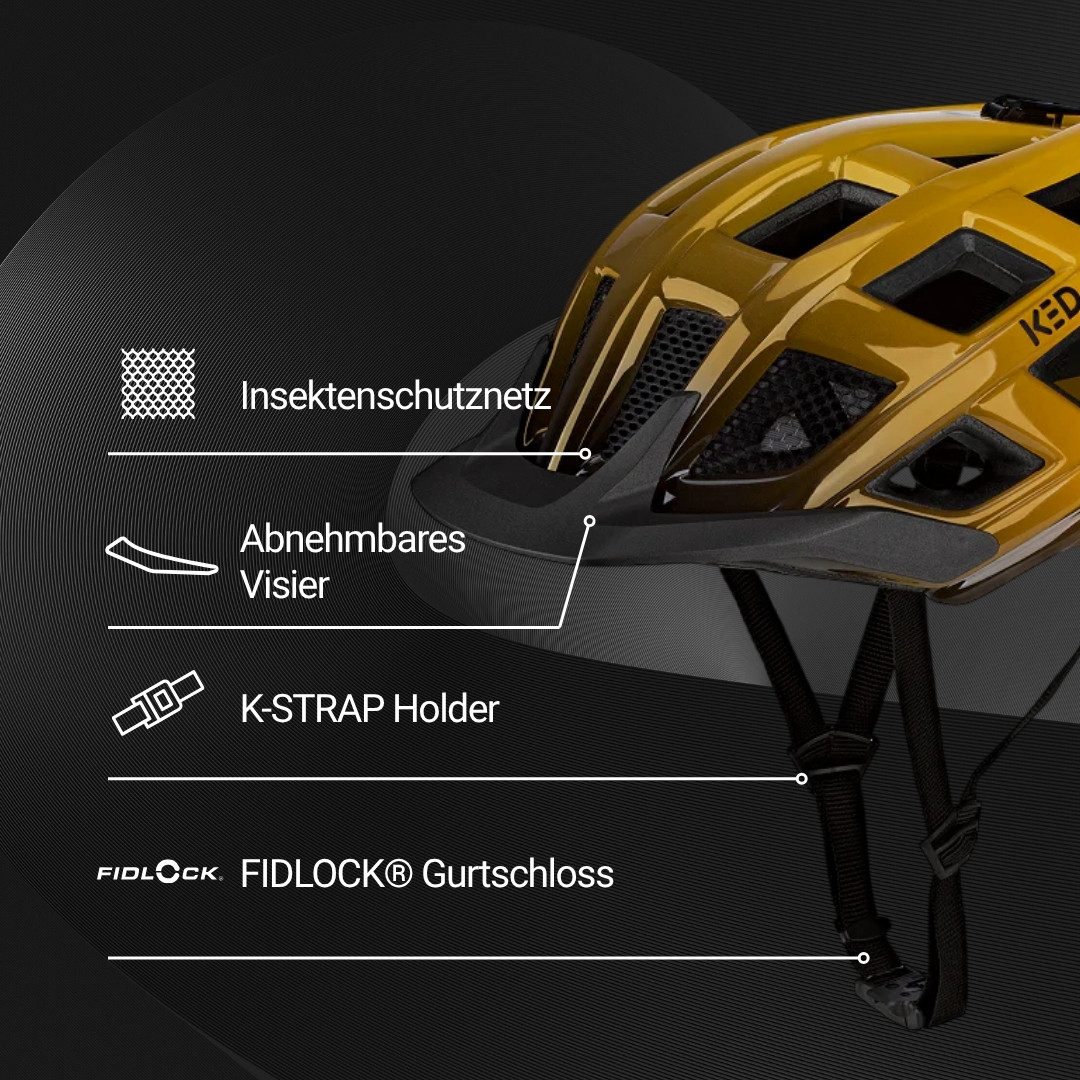 KED Mountainbikehelm Crom Fahrradhelm, Mit LED Rücklicht, FIDLOCK Verschluss, Insektenschutznetz