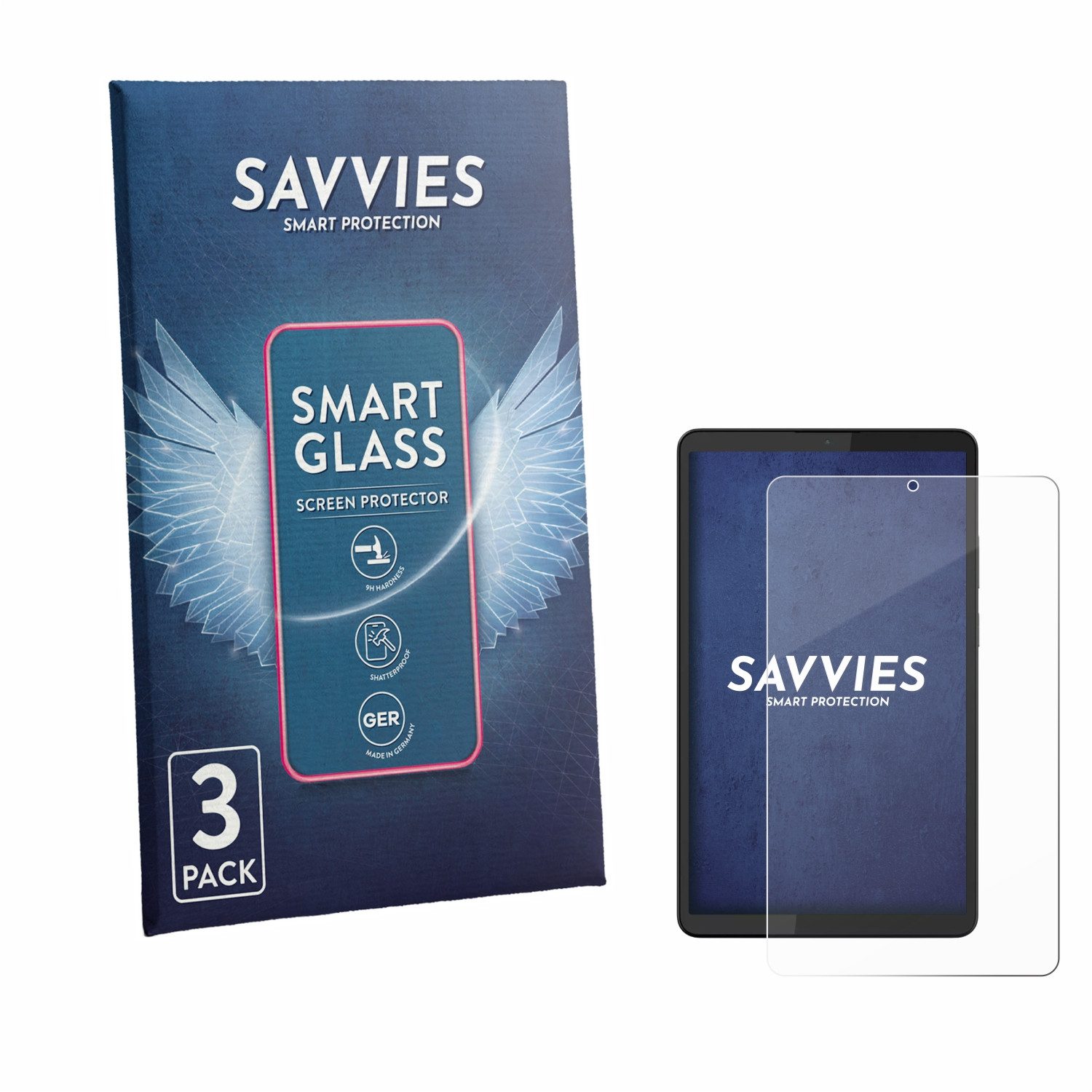 Savvies Displayschutzglas Schutzglas Panzer für Lenovo Tab One 8.7", 3 Stück, Schutzfolie Display Schutz Glas Folie klar
