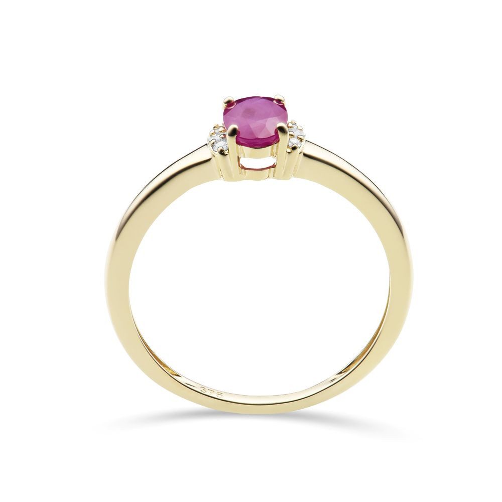 Miore Goldring für Damen in 9K (375) Gelbgold oder Weißgold mit Rubin oder Saphir, mit 6 natürlichen Diamanten 0,03 ct