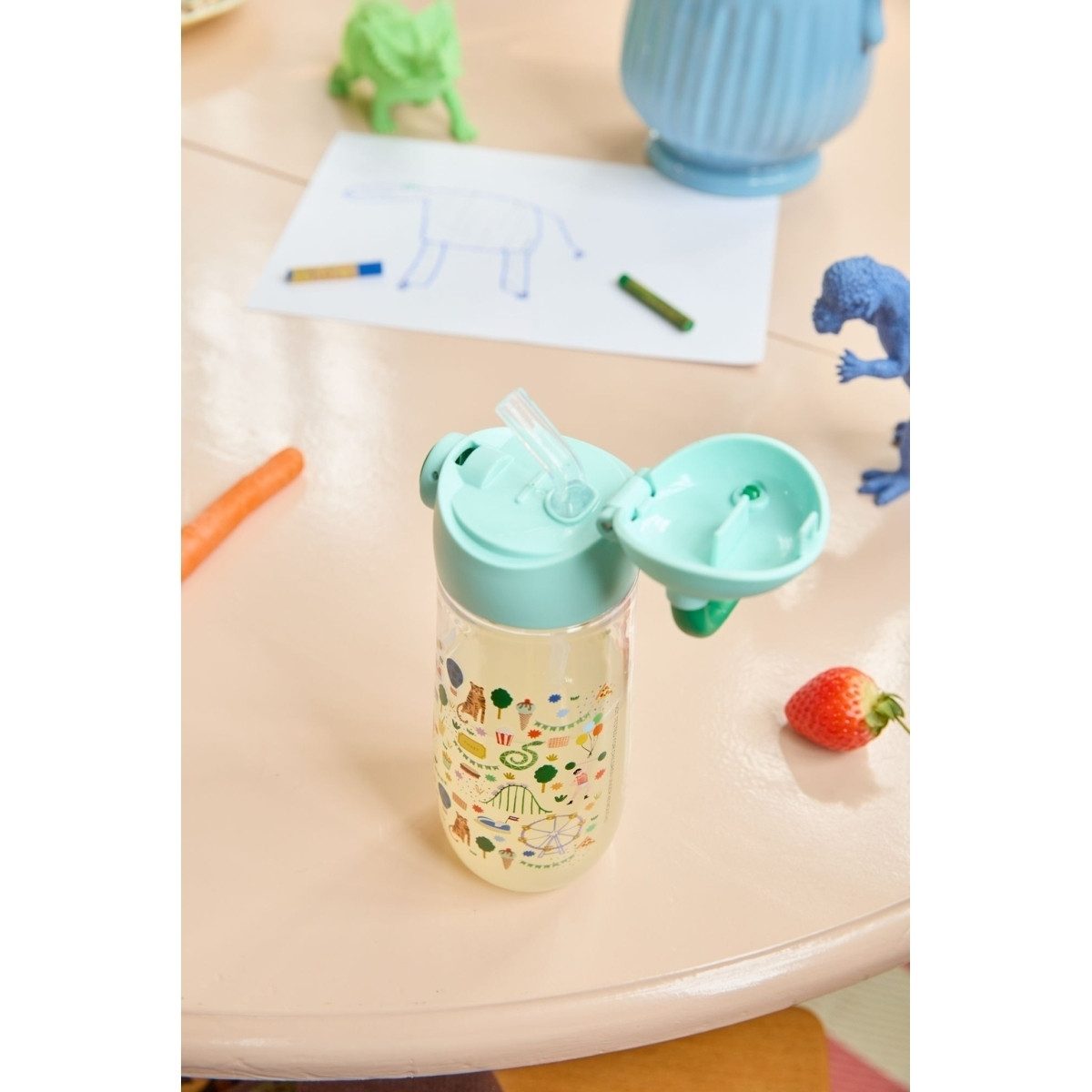 rice Trinkflasche Kinder Trinkflasche 550 ml Klickverschluss Trinkhalm BPA-frei Grün