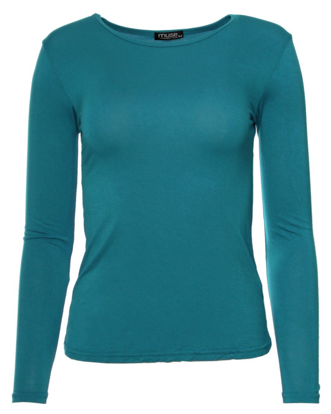 Muse Rundhalsshirt Basic Rundhals Langarmshirt Skinny Fit 1093-O