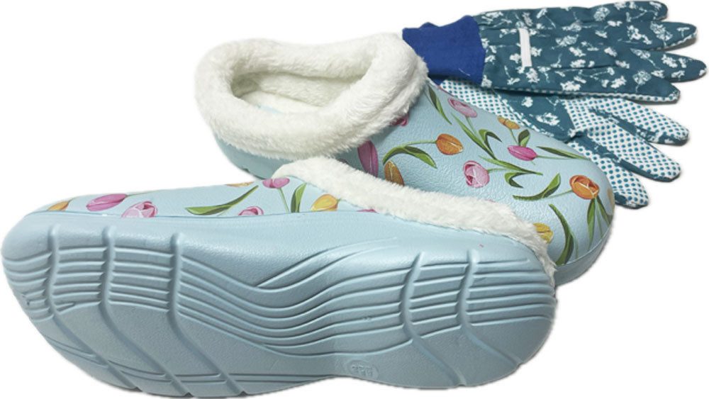 Steinnacher Bärbel Damen Gartenclogs Hellblau Tulpen gefüttert mit Gartenha günstig online kaufen